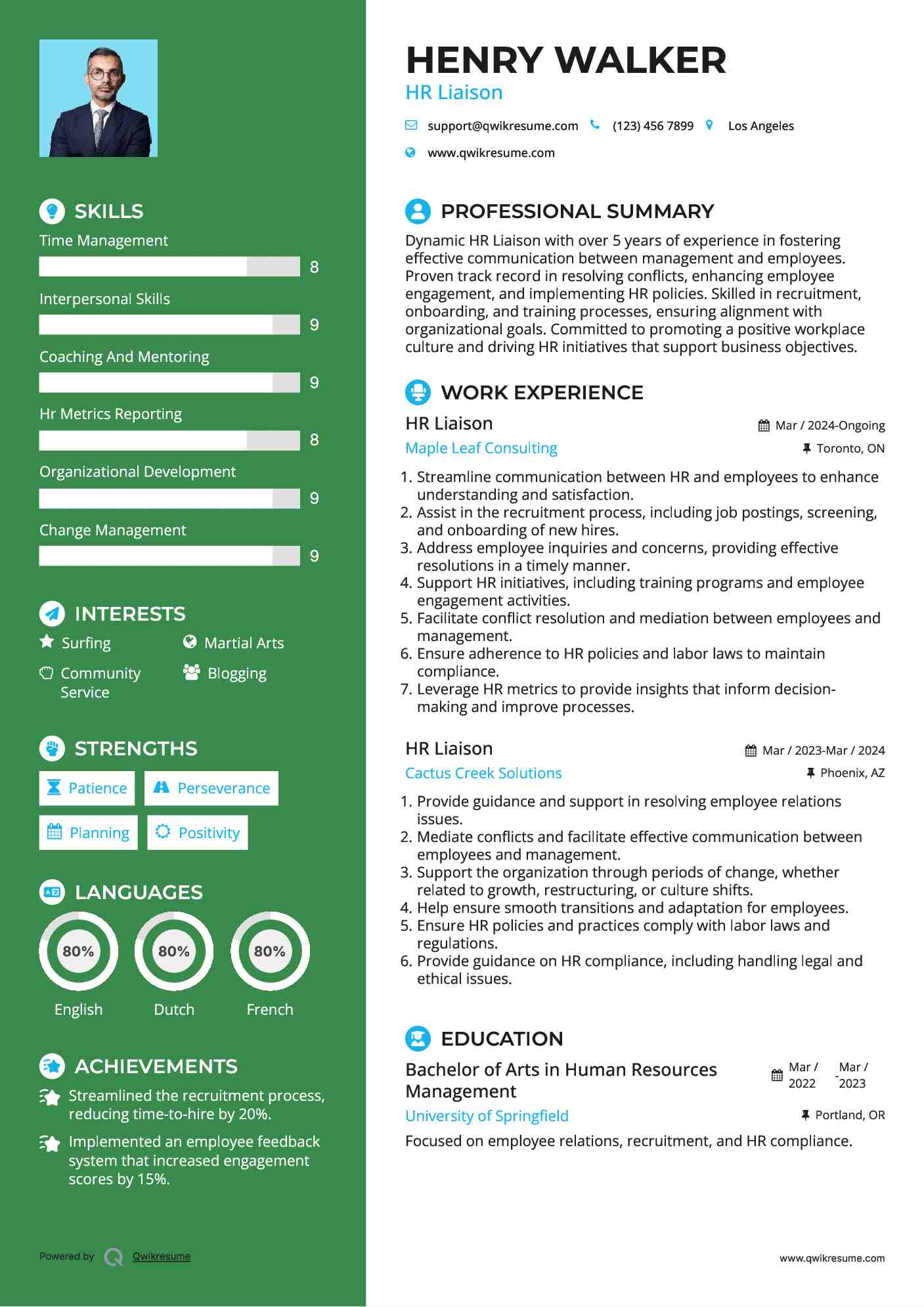 HR Liaison Resume Sample