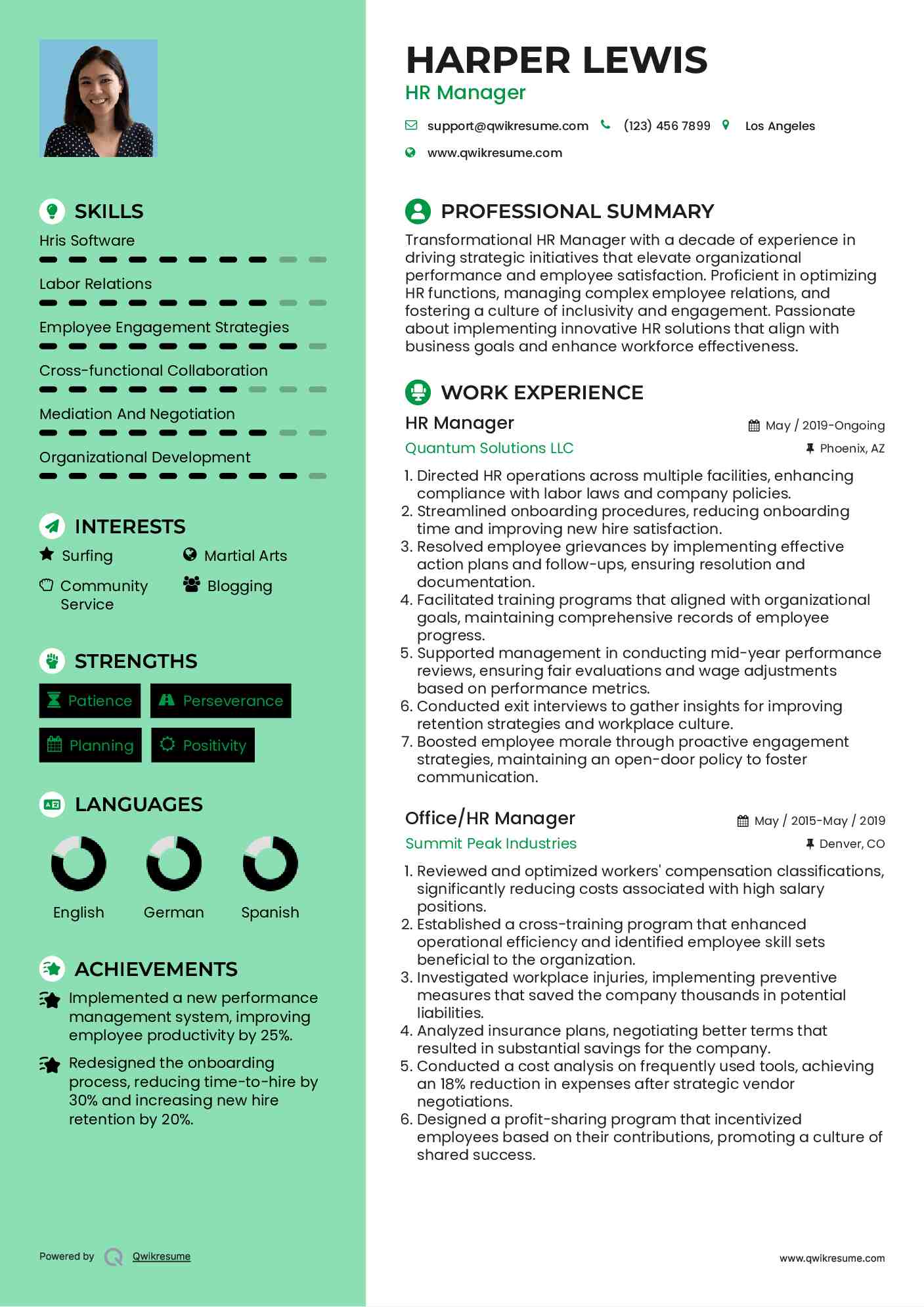 HR Manager Resume Example