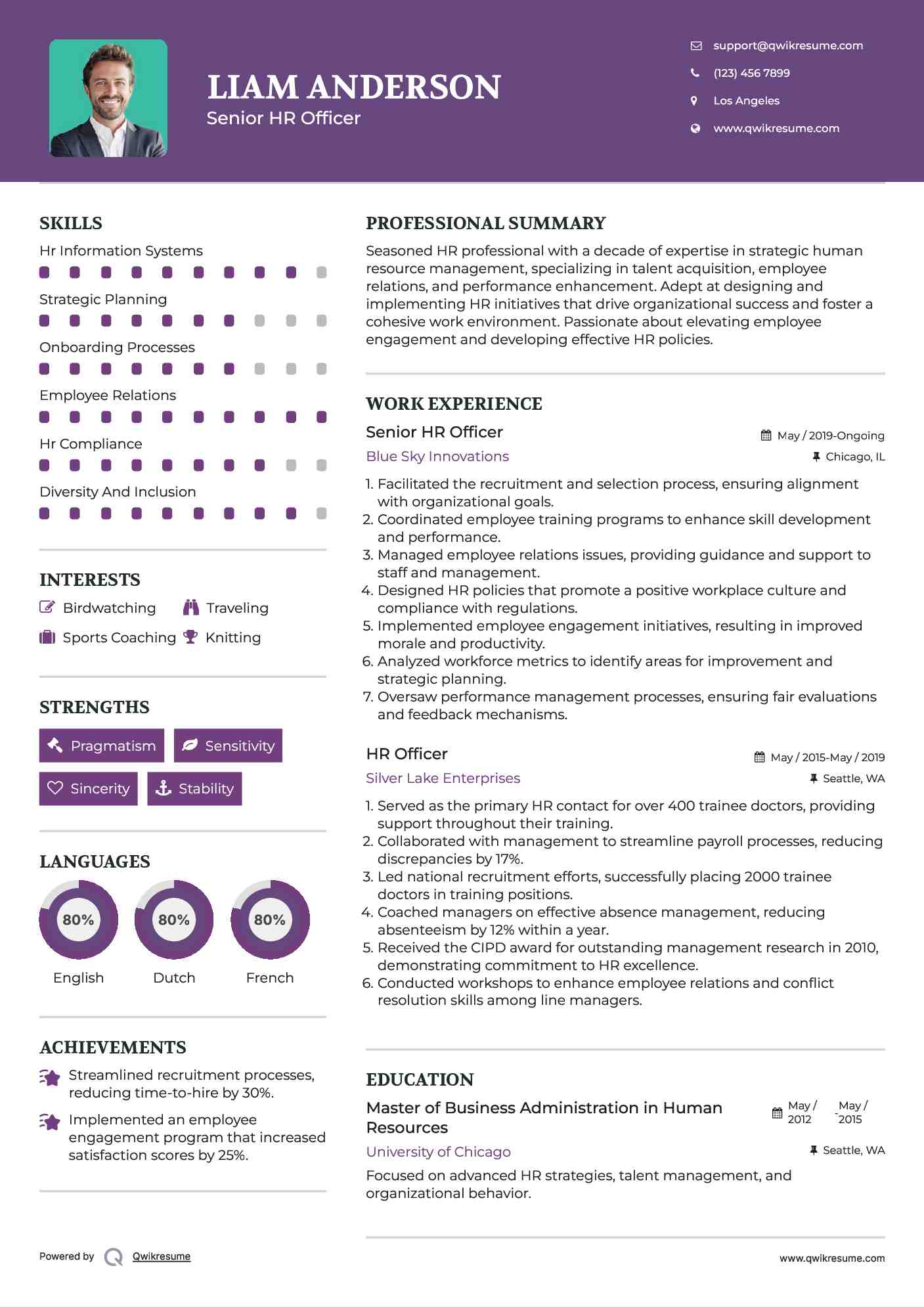 Senior HR Officer Resume Sample