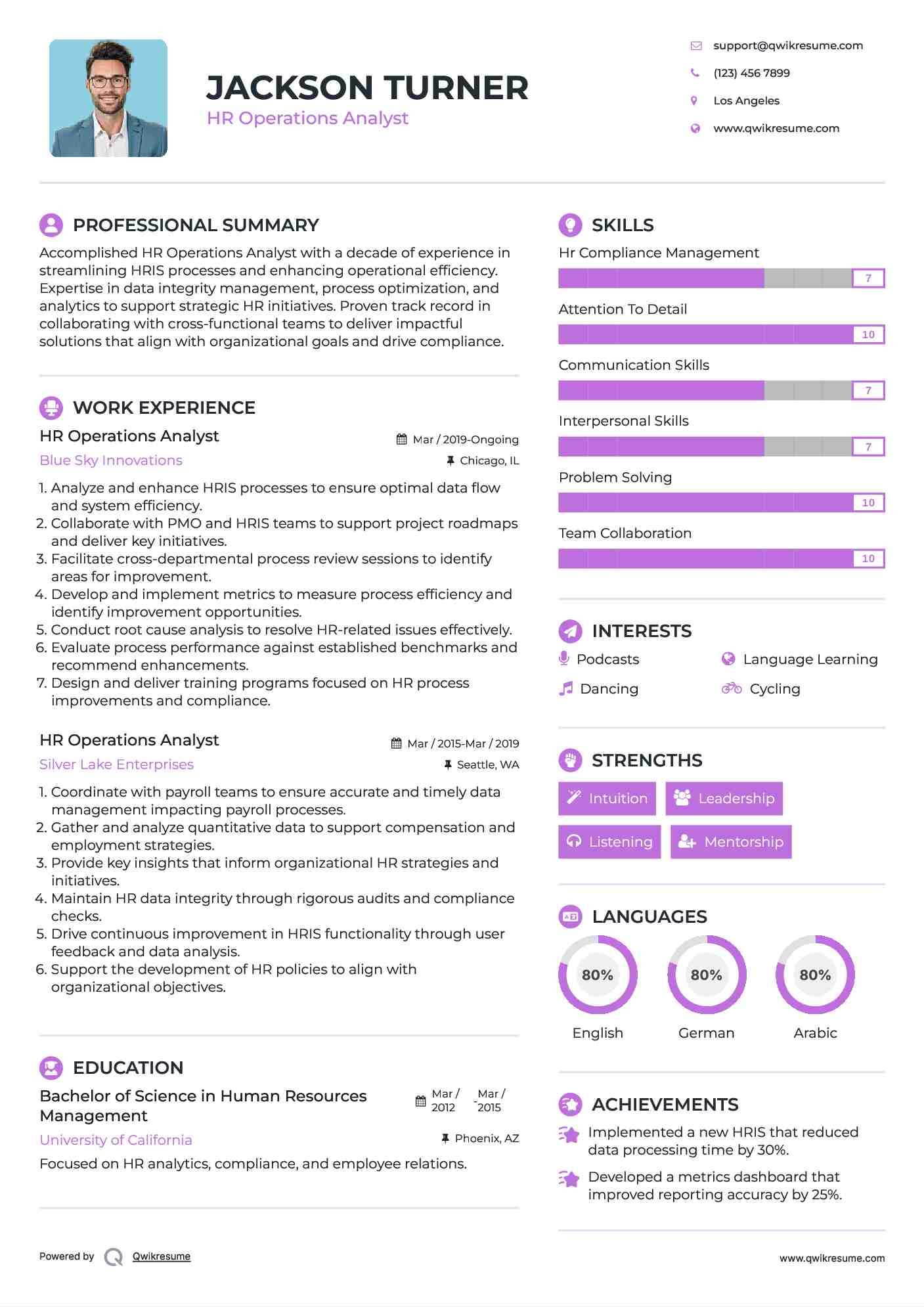 HR Operations Analyst Resume Sample
