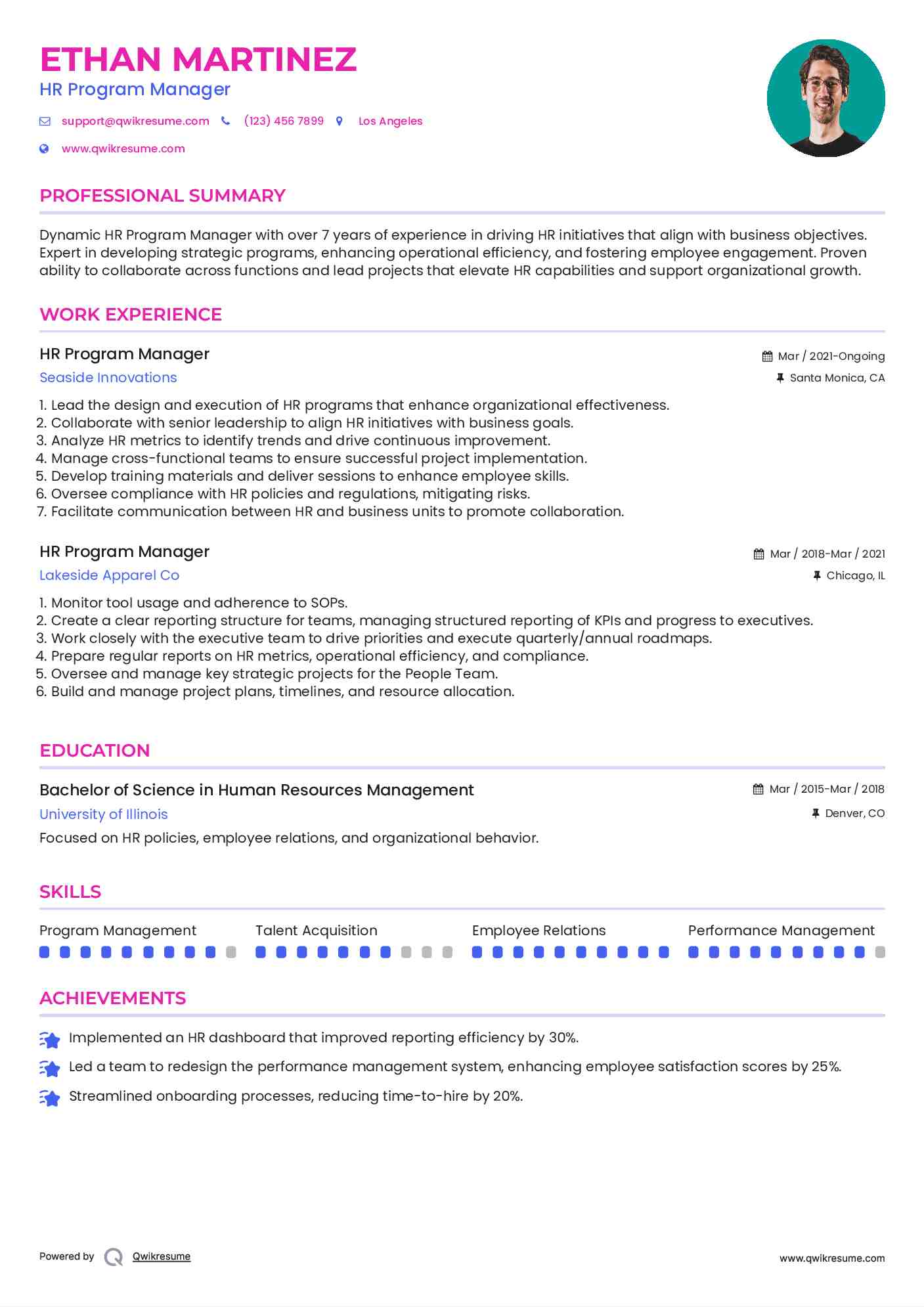 HR Program Manager Resume Model