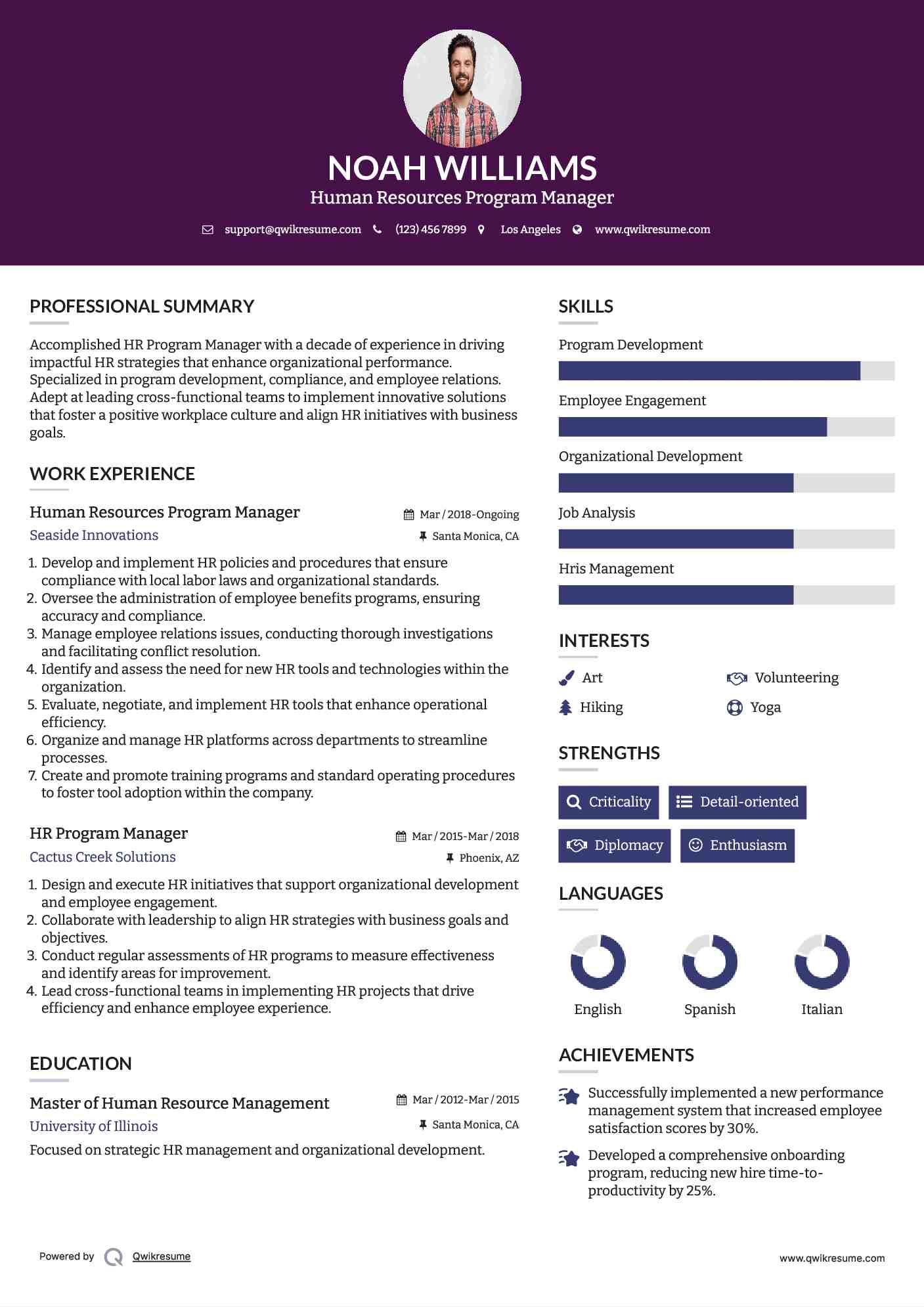 Human Resources Program Manager Resume Model
