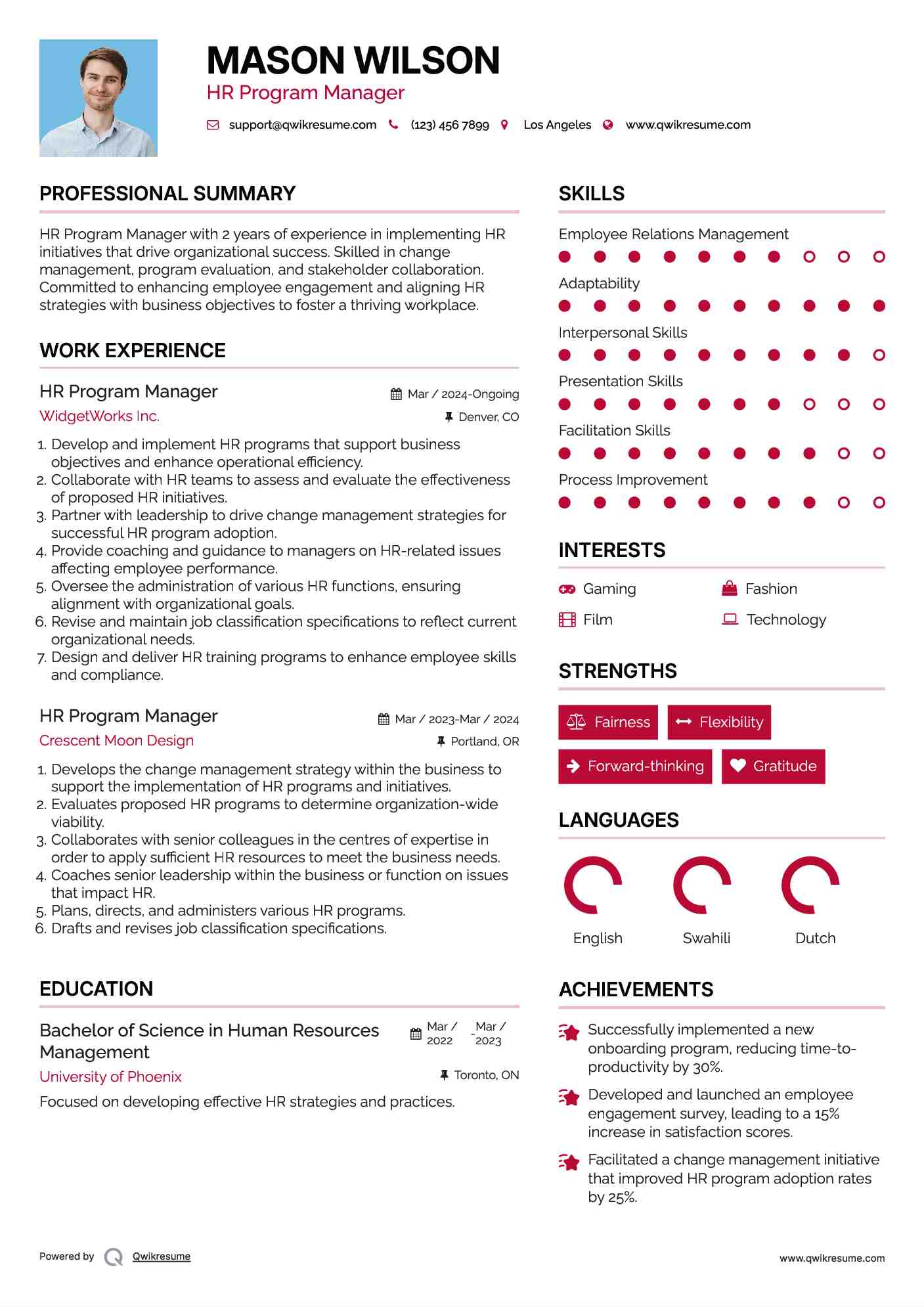 HR Program Manager Resume Template
