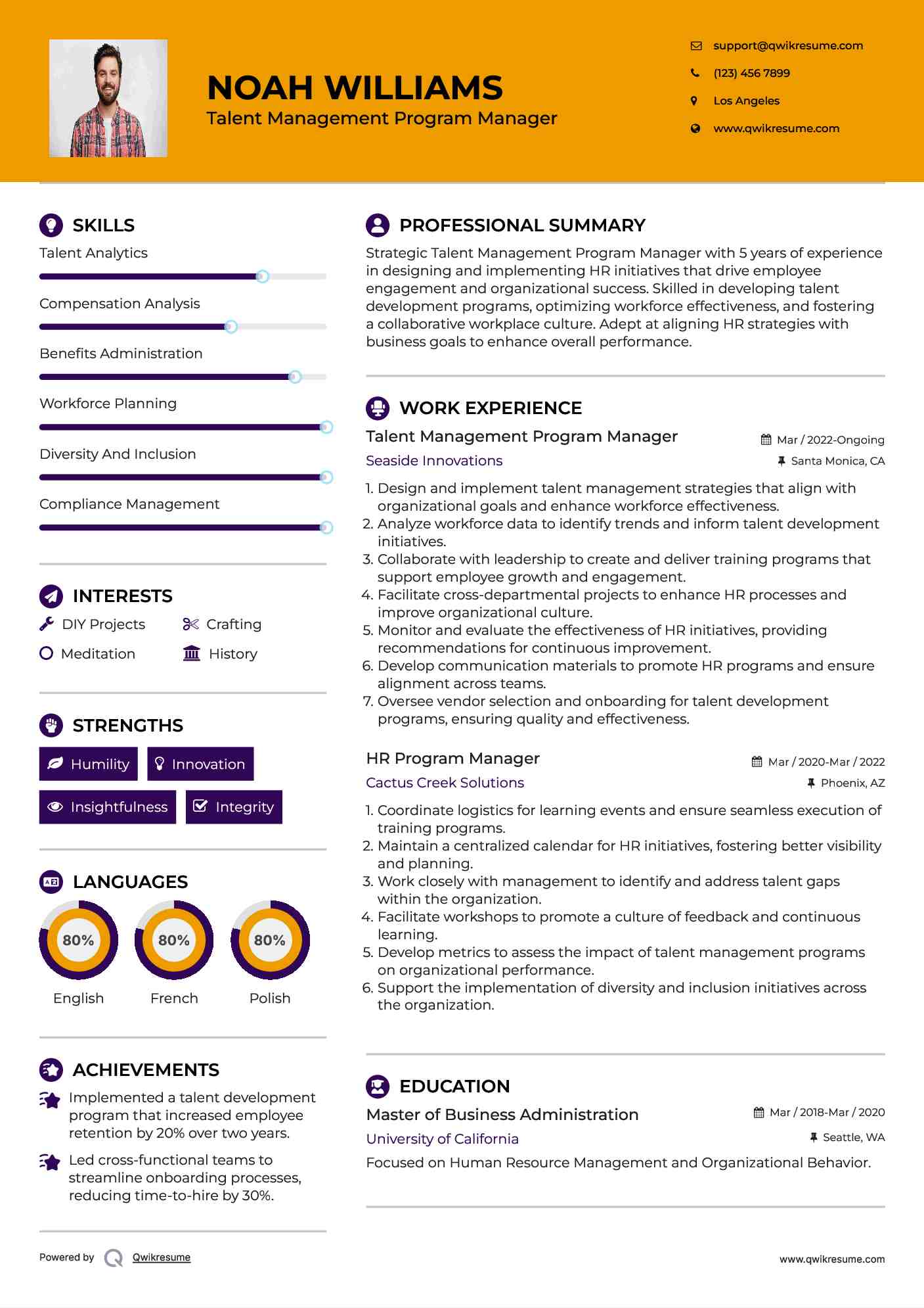 Talent Management Program Manager Resume Format