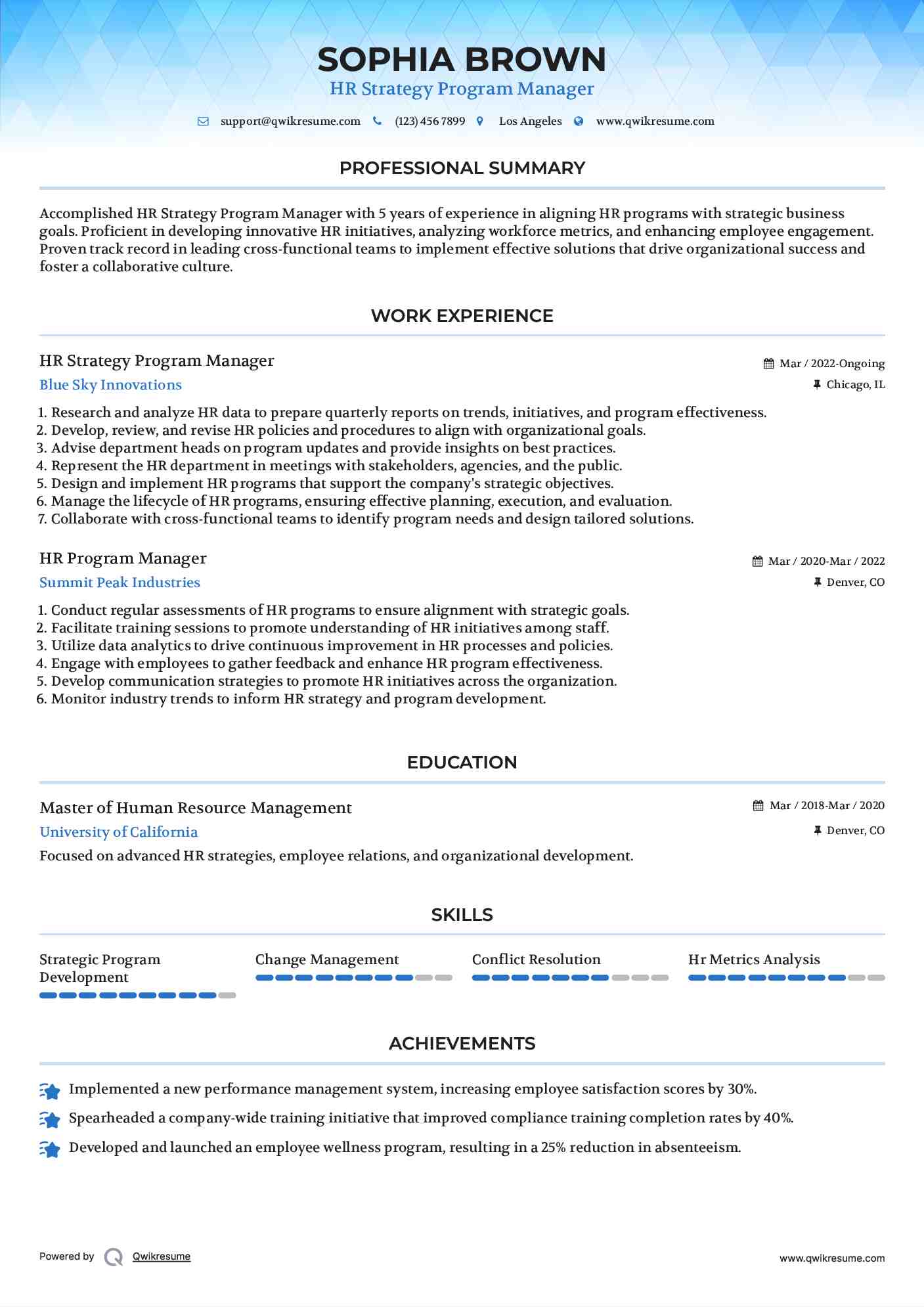 HR Strategy Program Manager Resume Sample