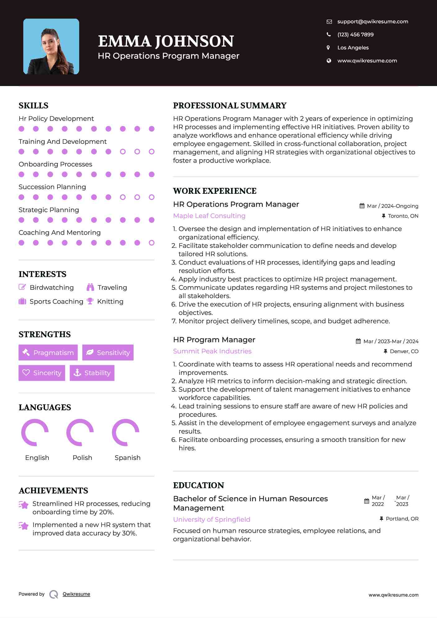 HR Operations Program Manager Resume Format