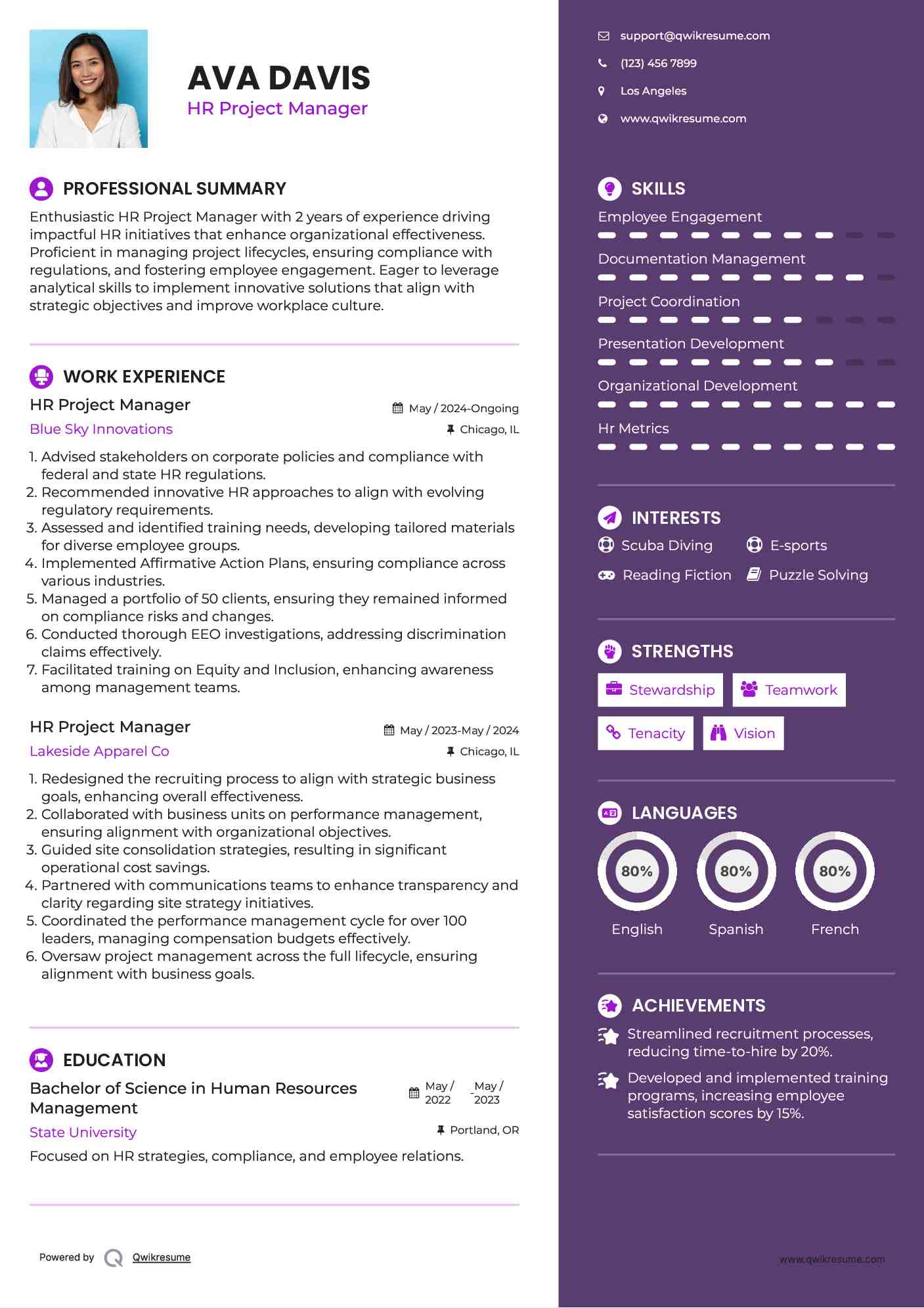 HR Project Manager Resume Model