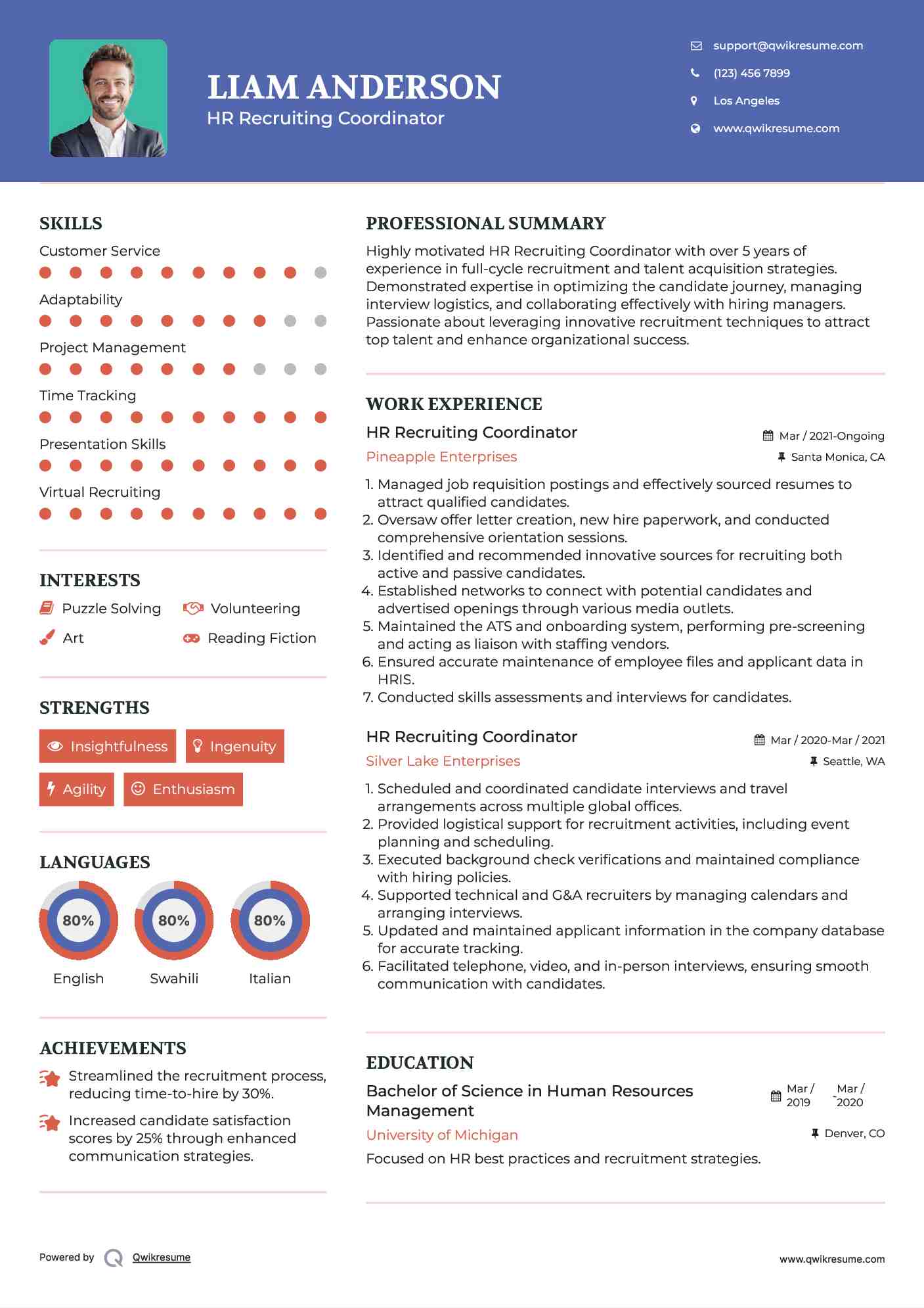 HR Recruiting Coordinator Resume Template