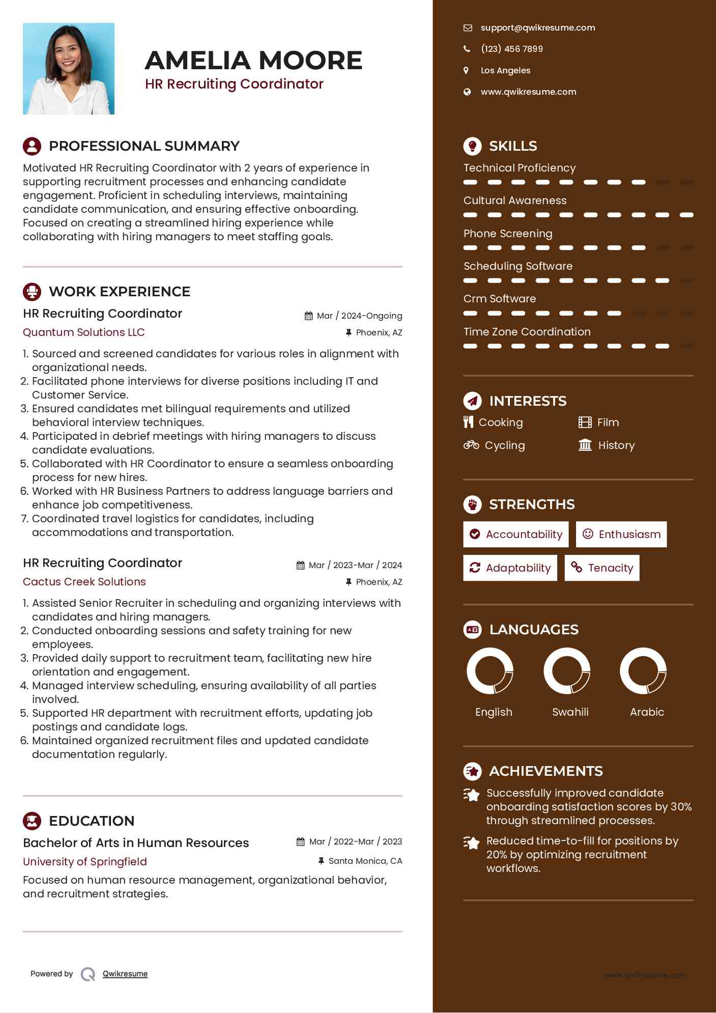 HR Recruiting Coordinator Resume Template
