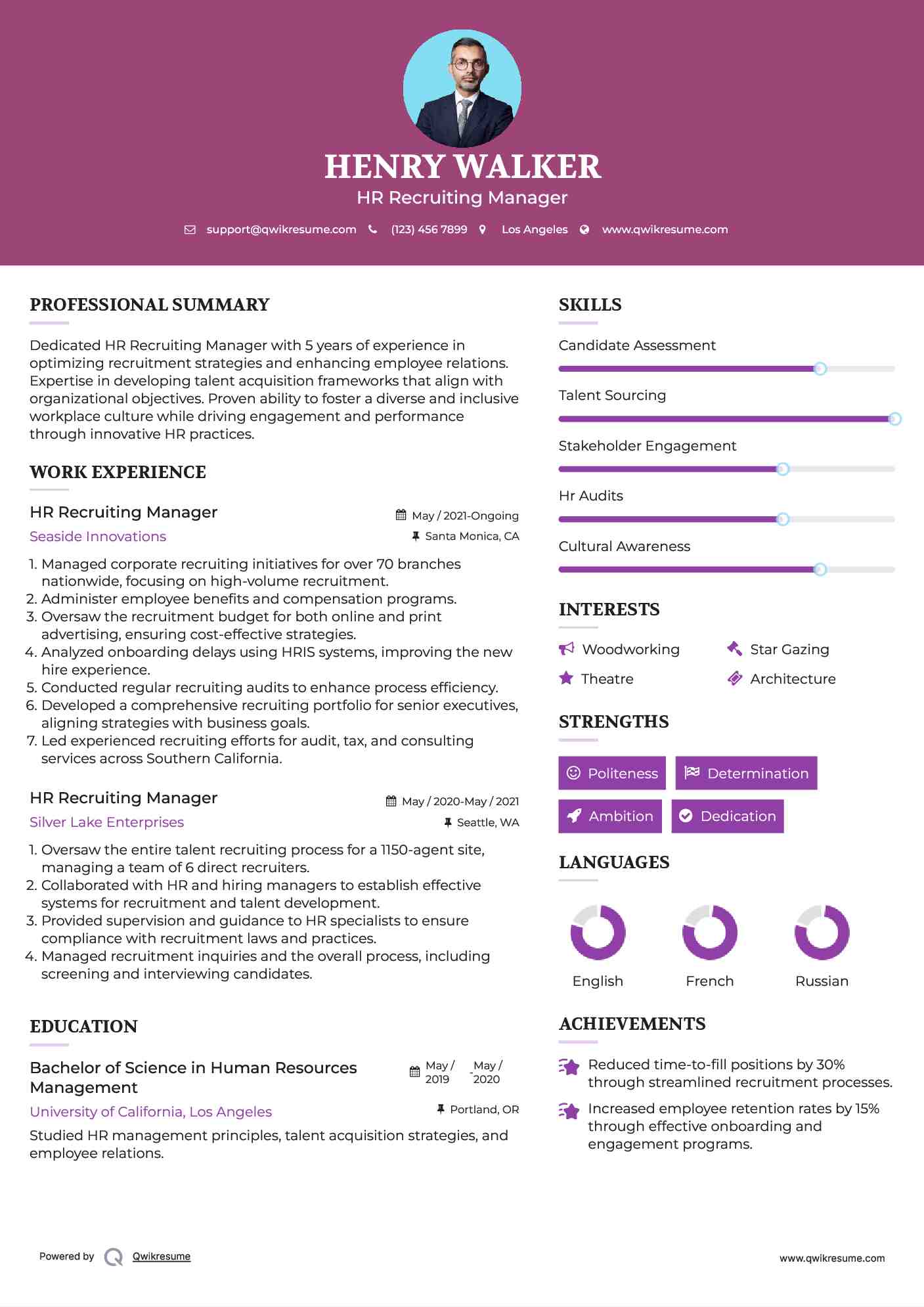 HR Recruiting Manager Resume Example