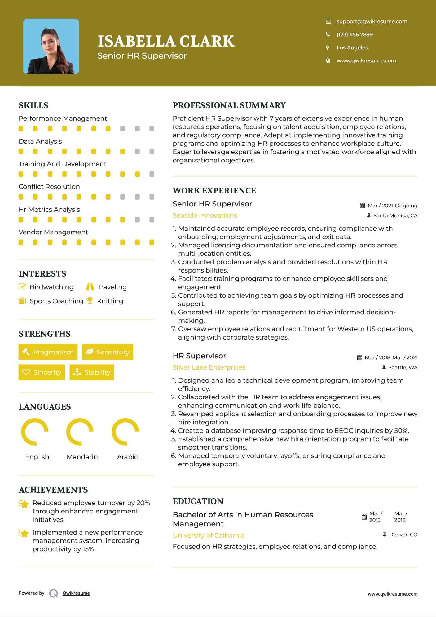 Senior HR Supervisor  Resume Model