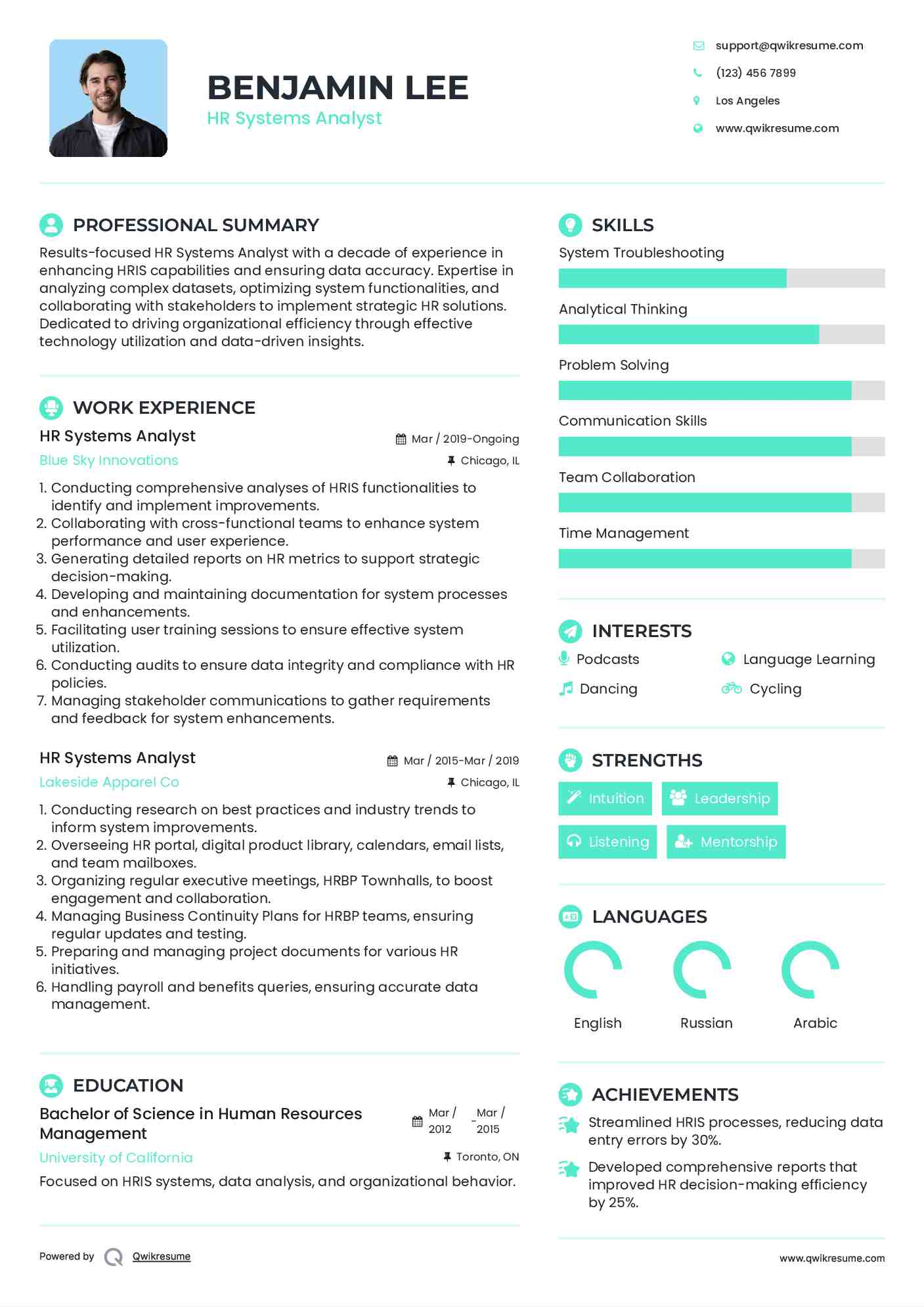 HR Systems Analyst Resume Model