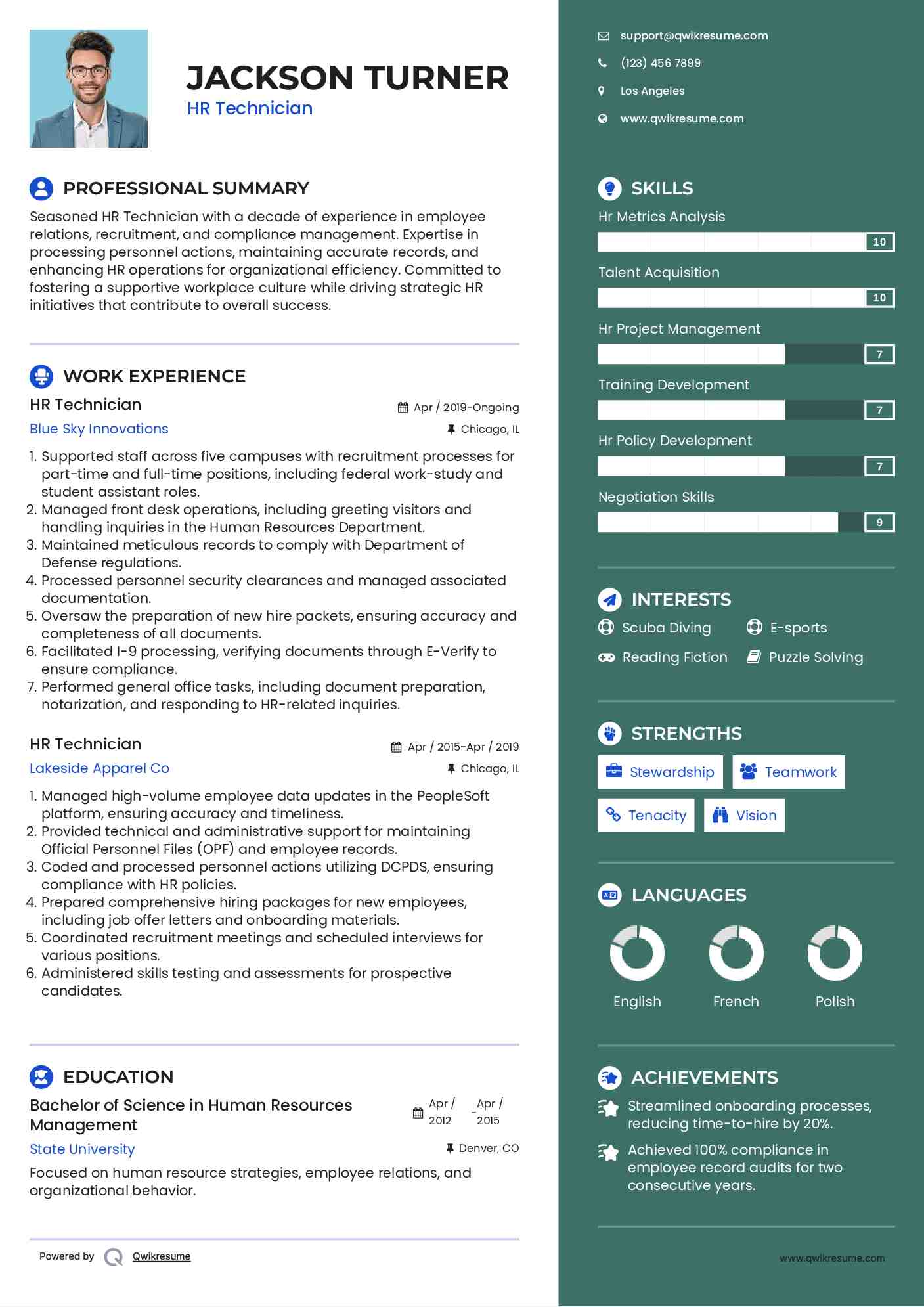 HR Technician Resume Template