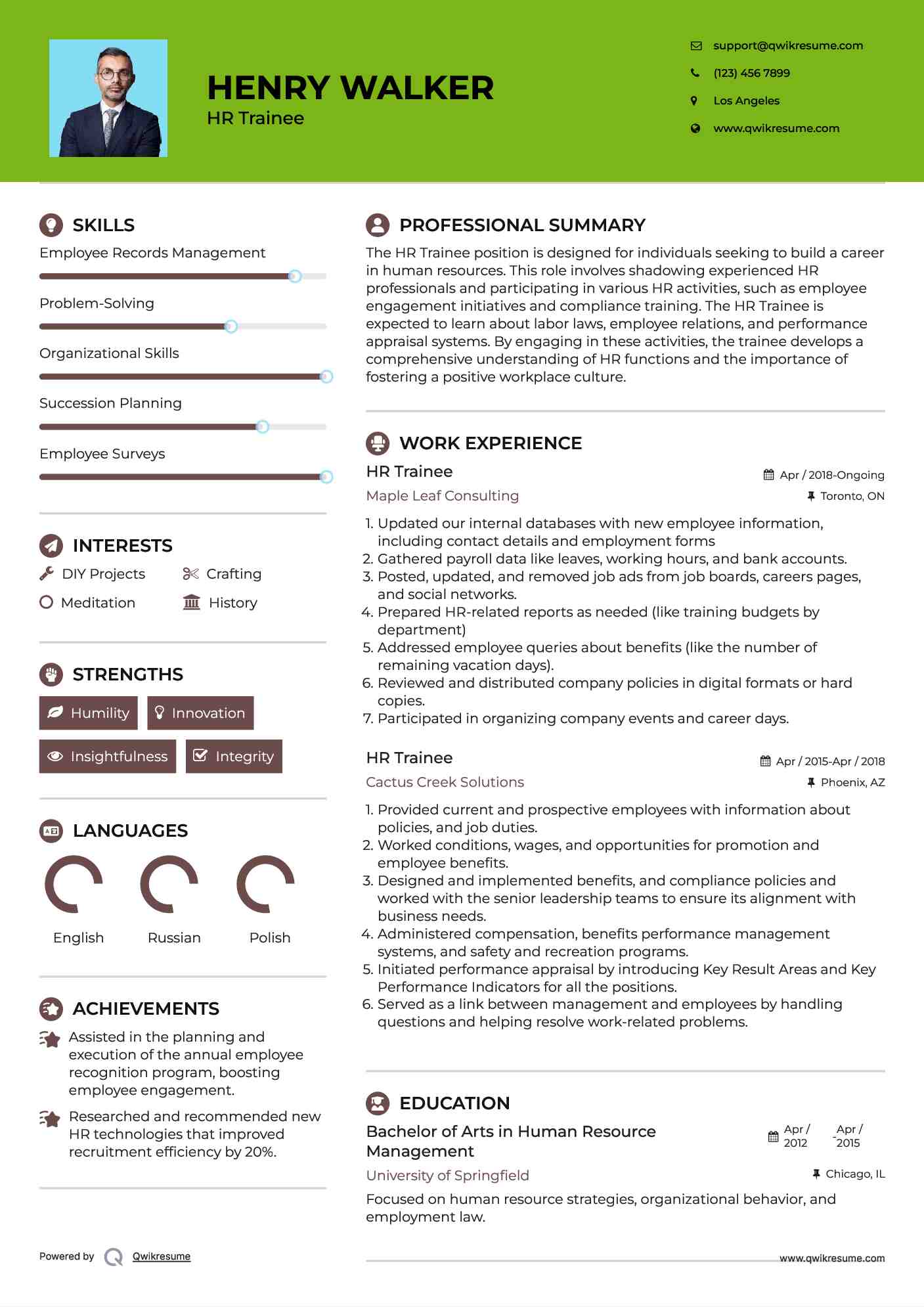 HR Trainee Resume Model