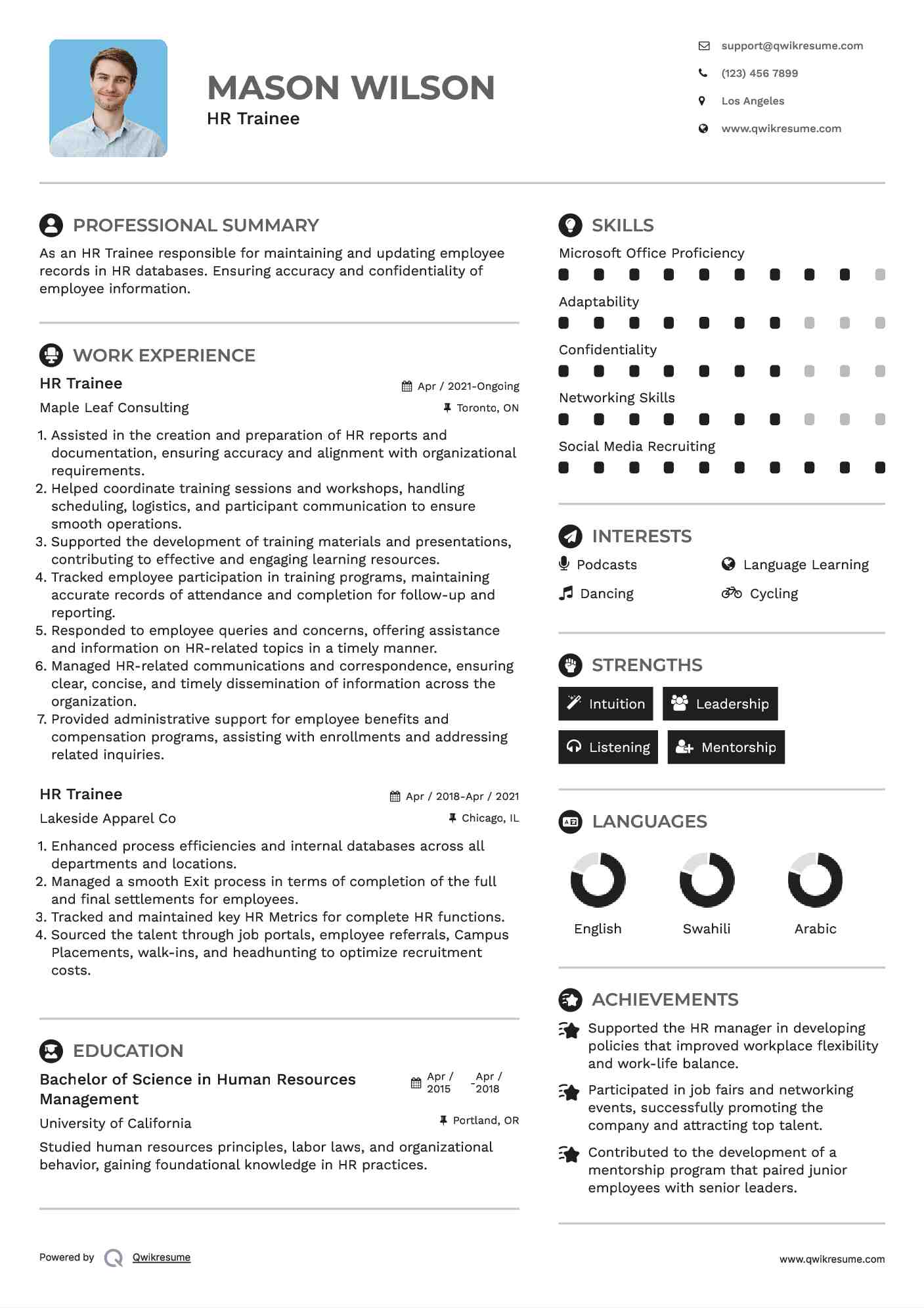 HR Trainee Resume Format