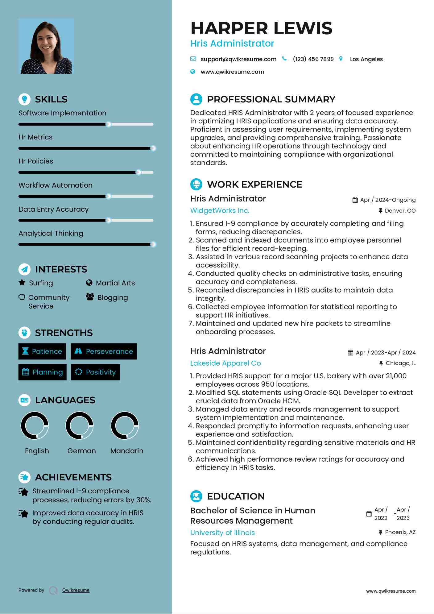 Hris Administrator Resume Sample