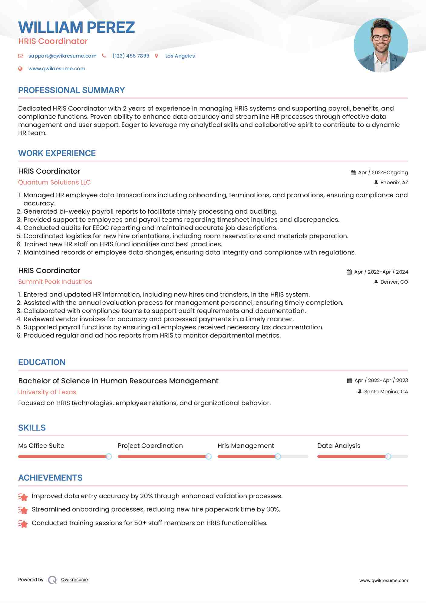 HRIS Coordinator Resume Format