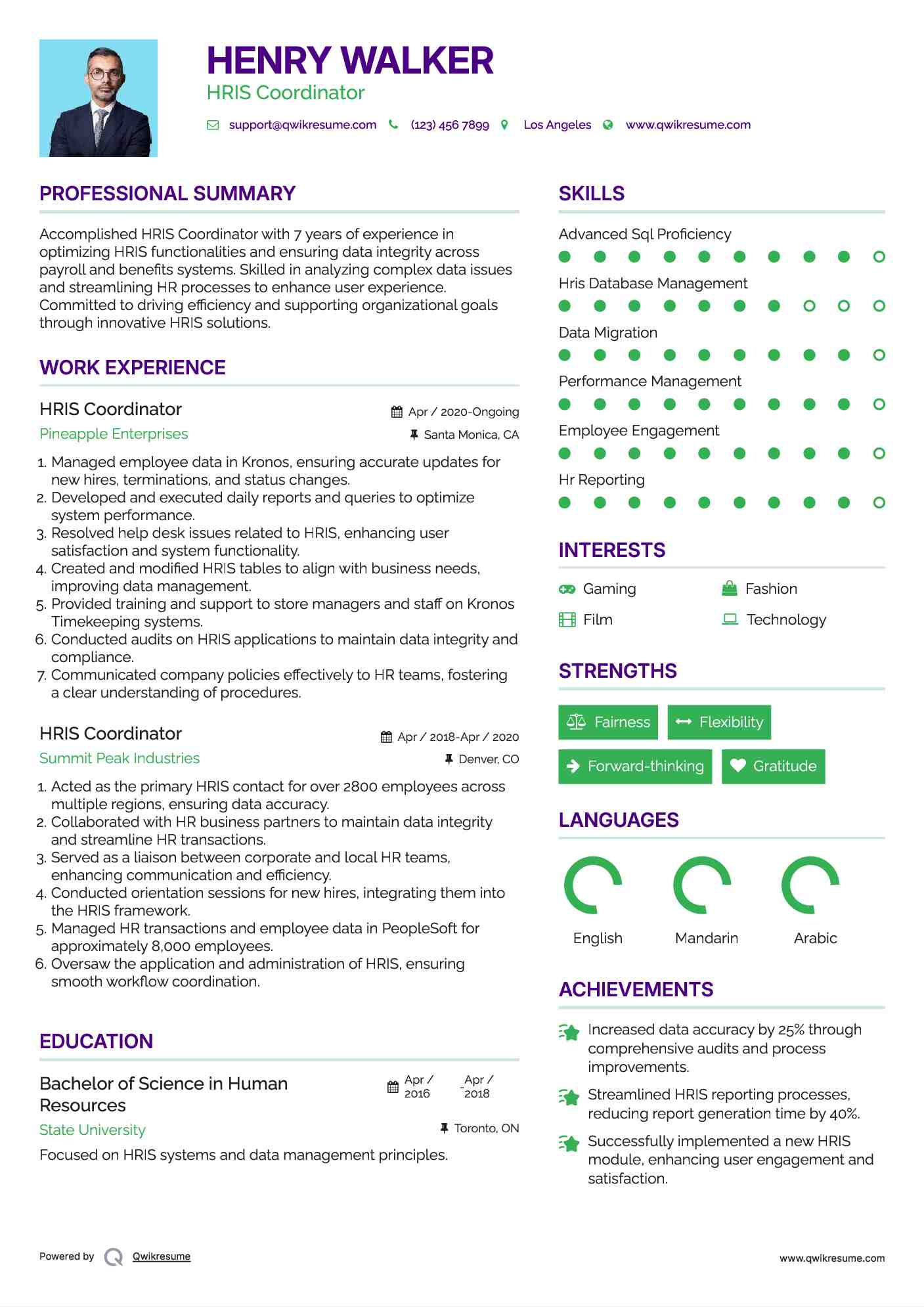HRIS Coordinator Resume Sample