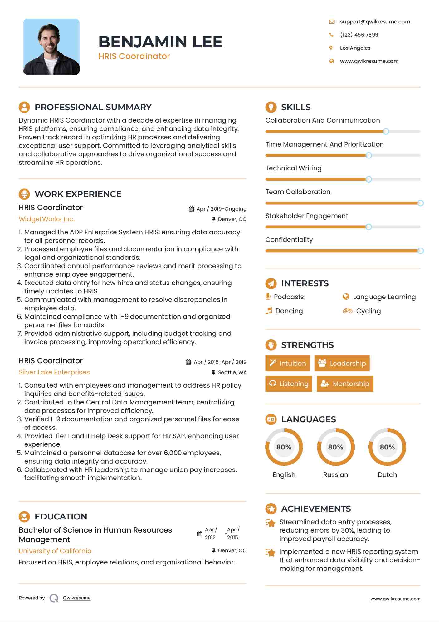HRIS Coordinator Resume Template