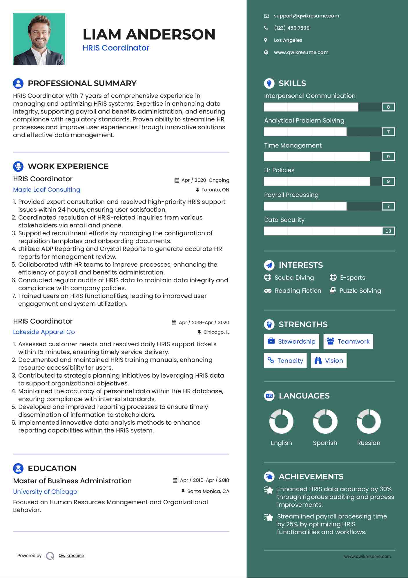 HRIS Coordinator Resume Model