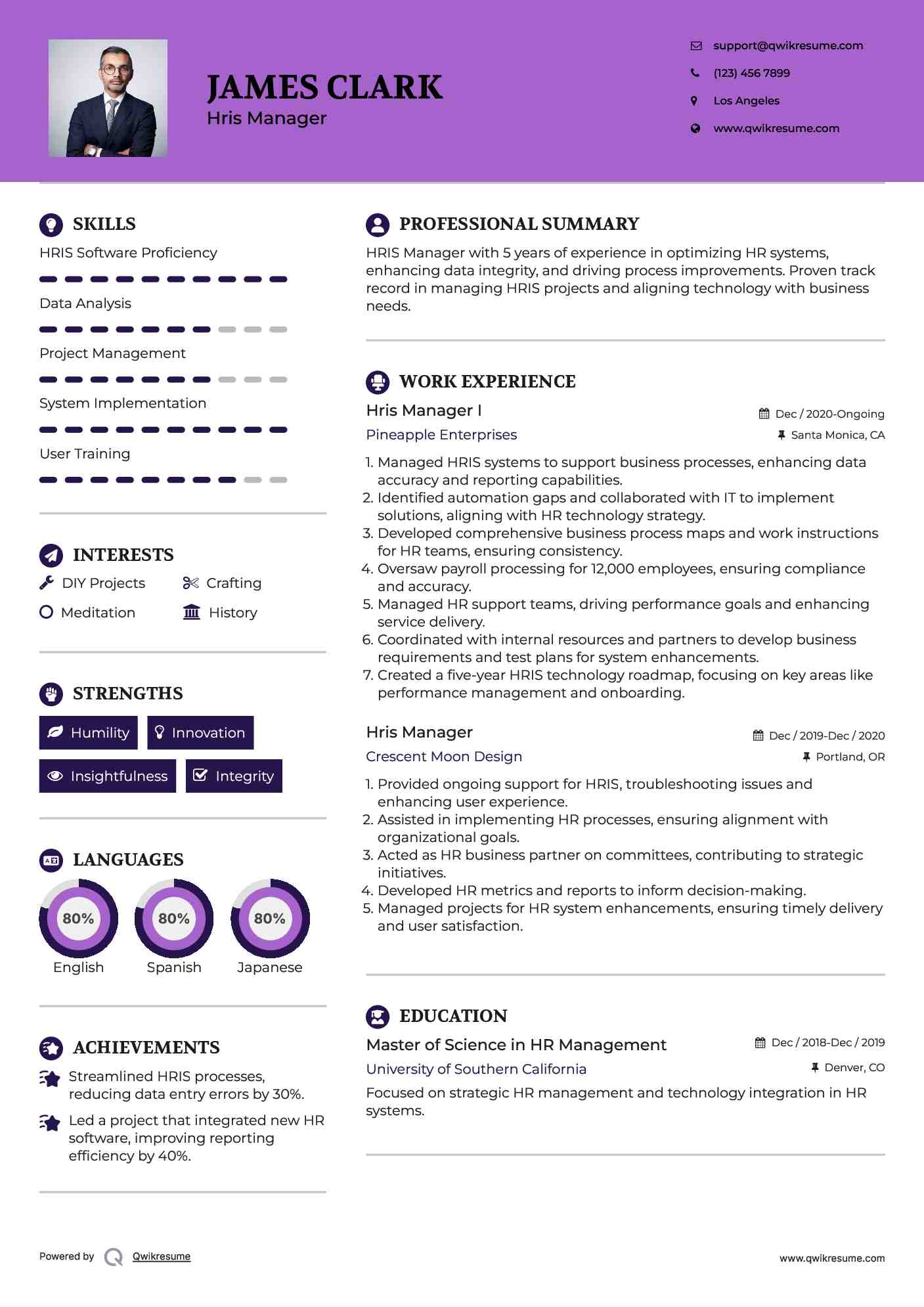 Hris Manager I Resume Template