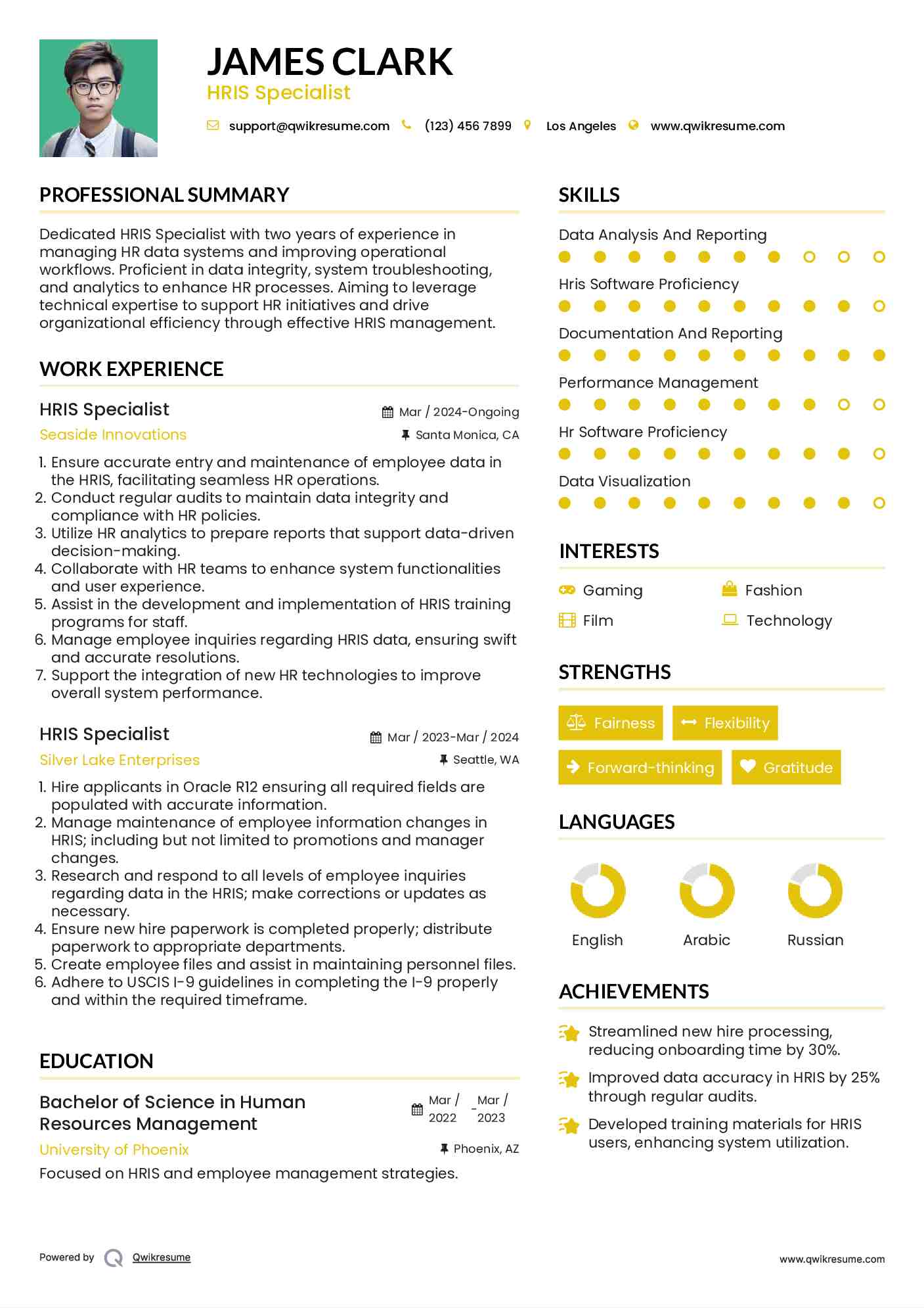 HRIS Specialist Resume Template