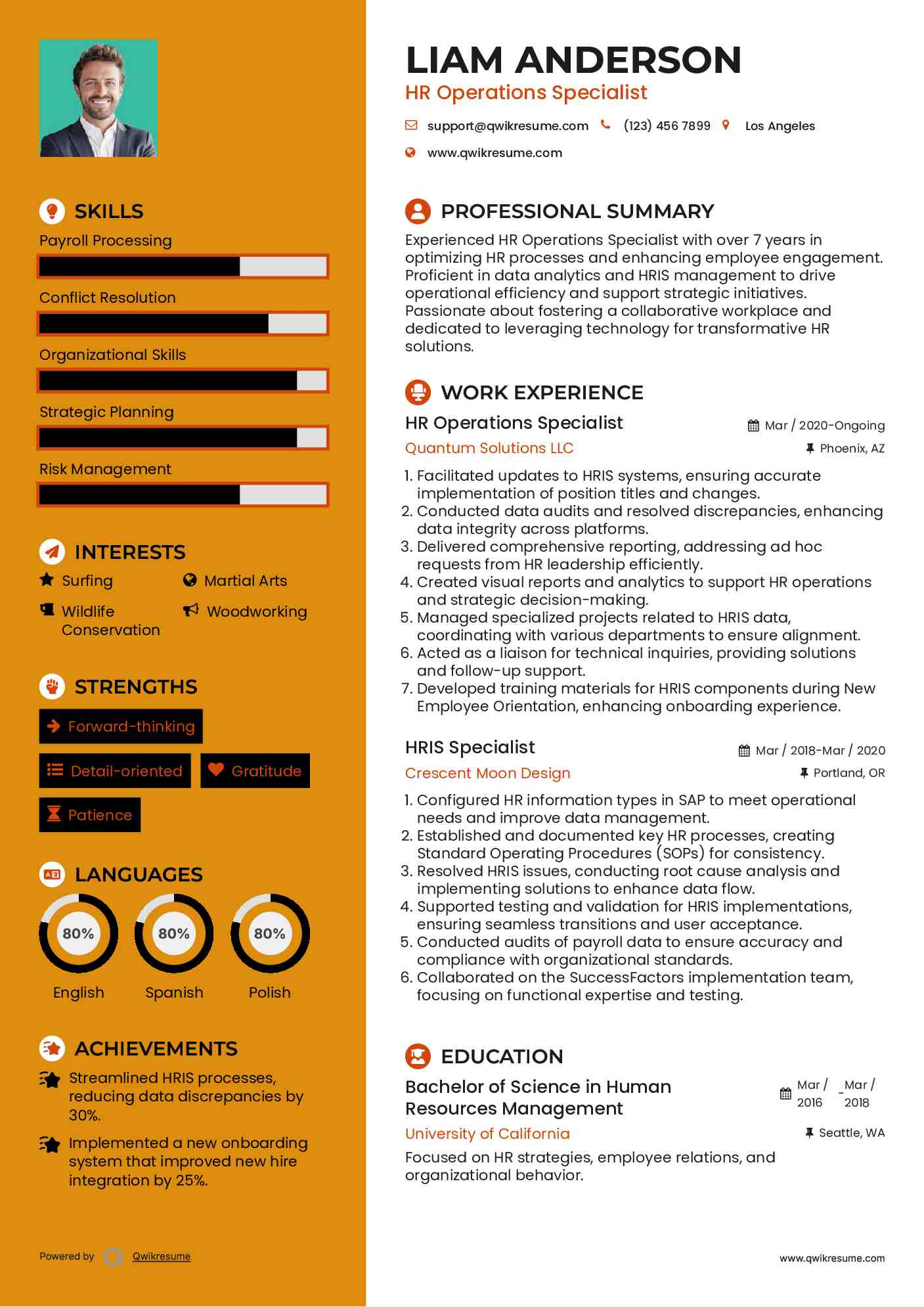 HR Operations Specialist Resume Model