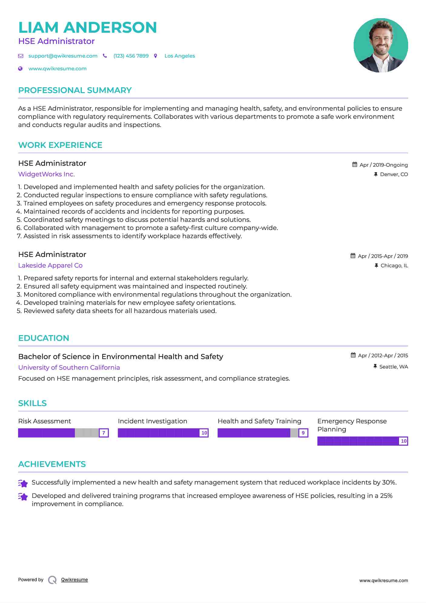 HSE Administrator Resume Model