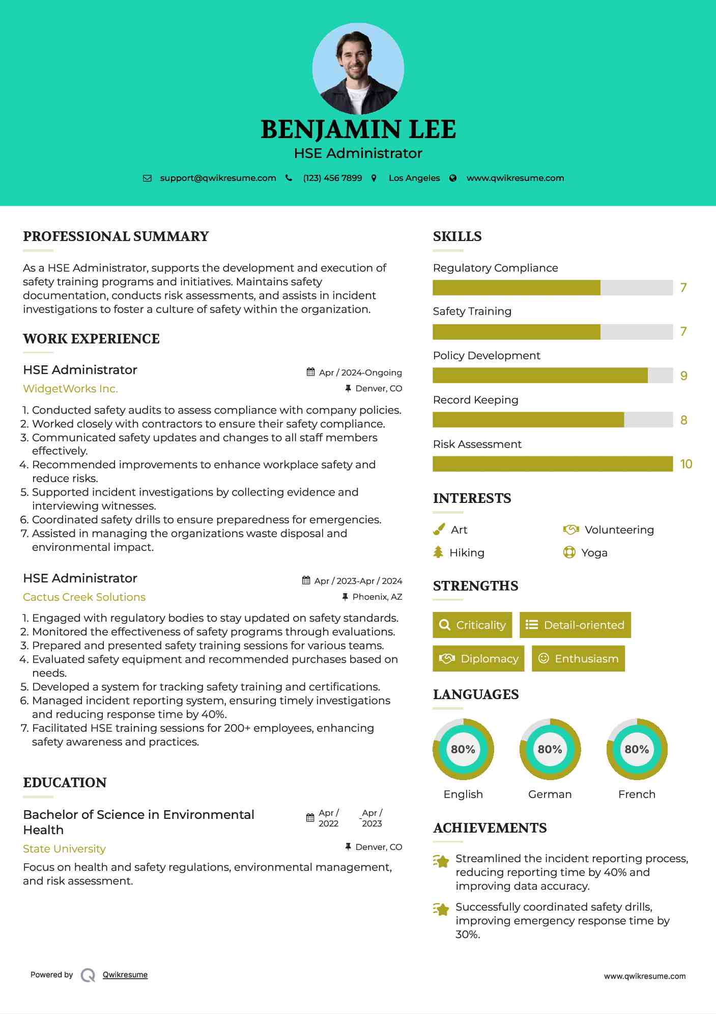 HSE Administrator Resume Template