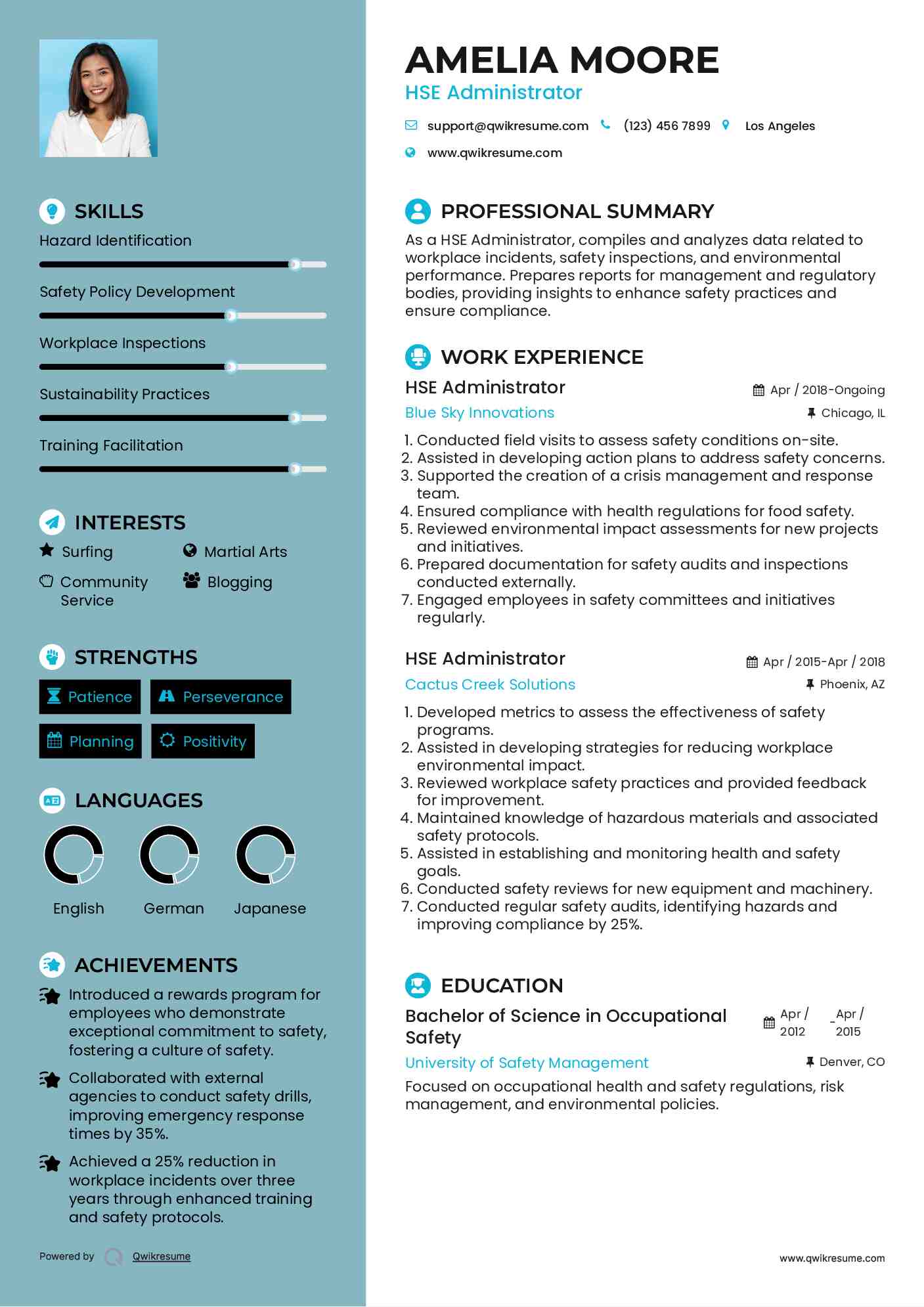 HSE Administrator Resume Example