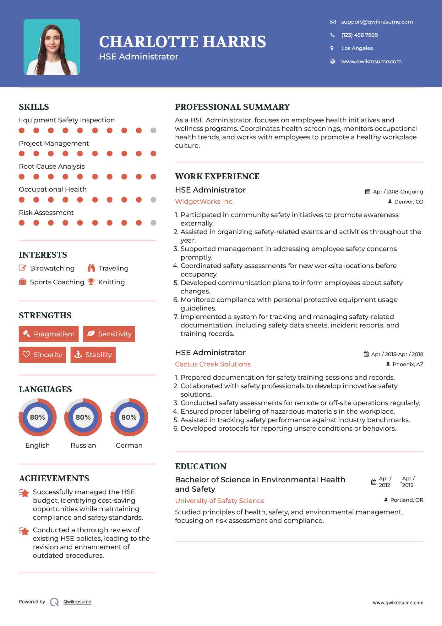 HSE Administrator Resume Model