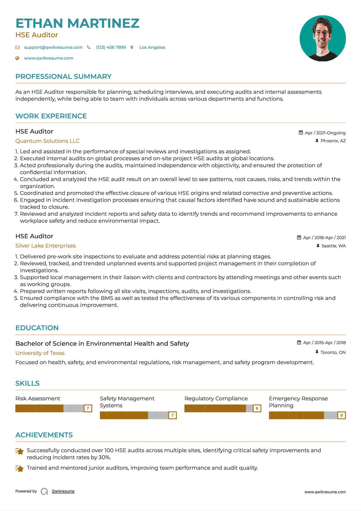 HSE Auditor Resume Format