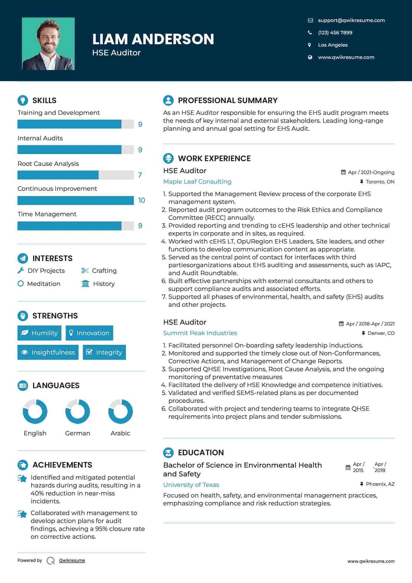 HSE Auditor Resume Model
