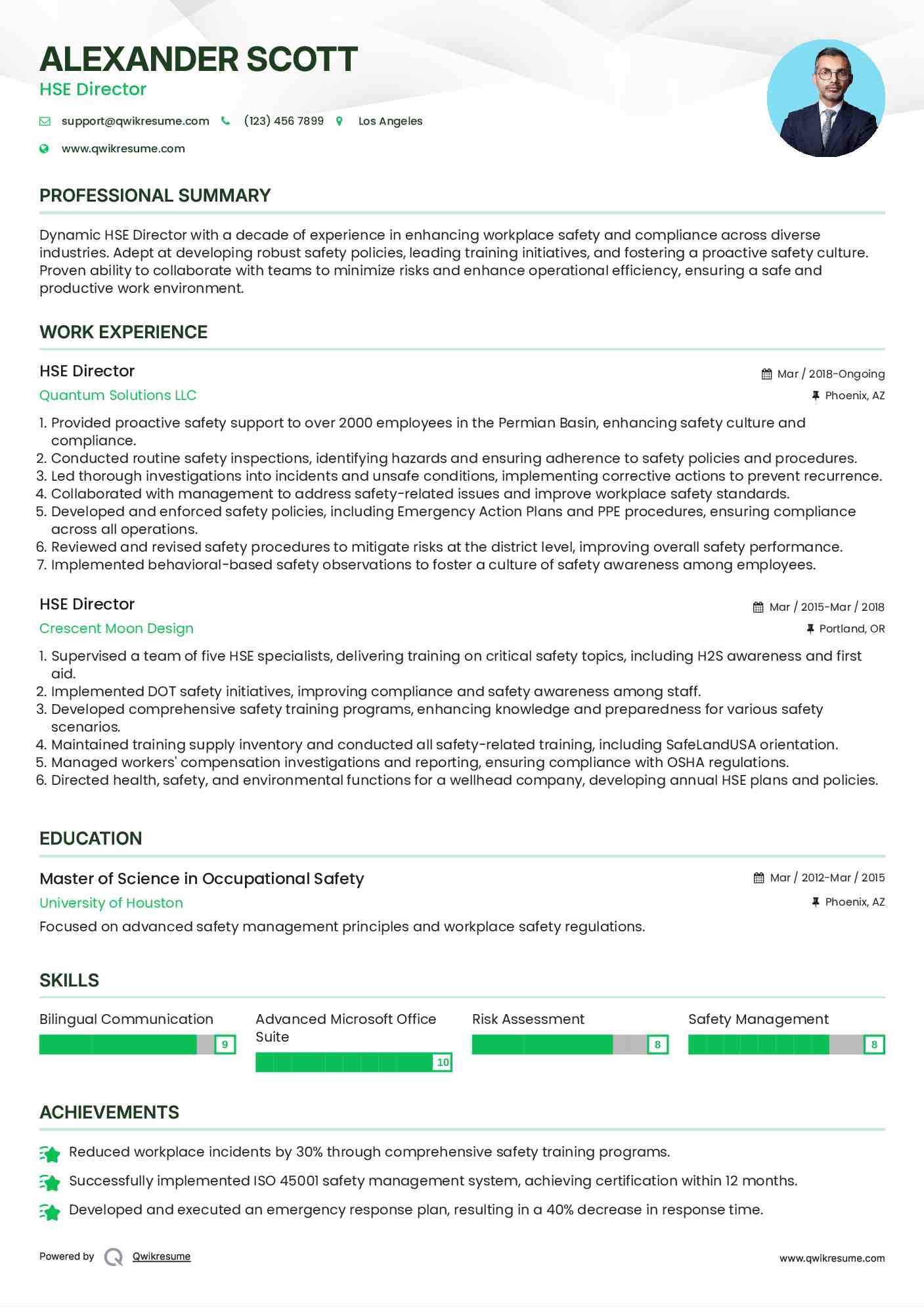 HSE Director Resume Template