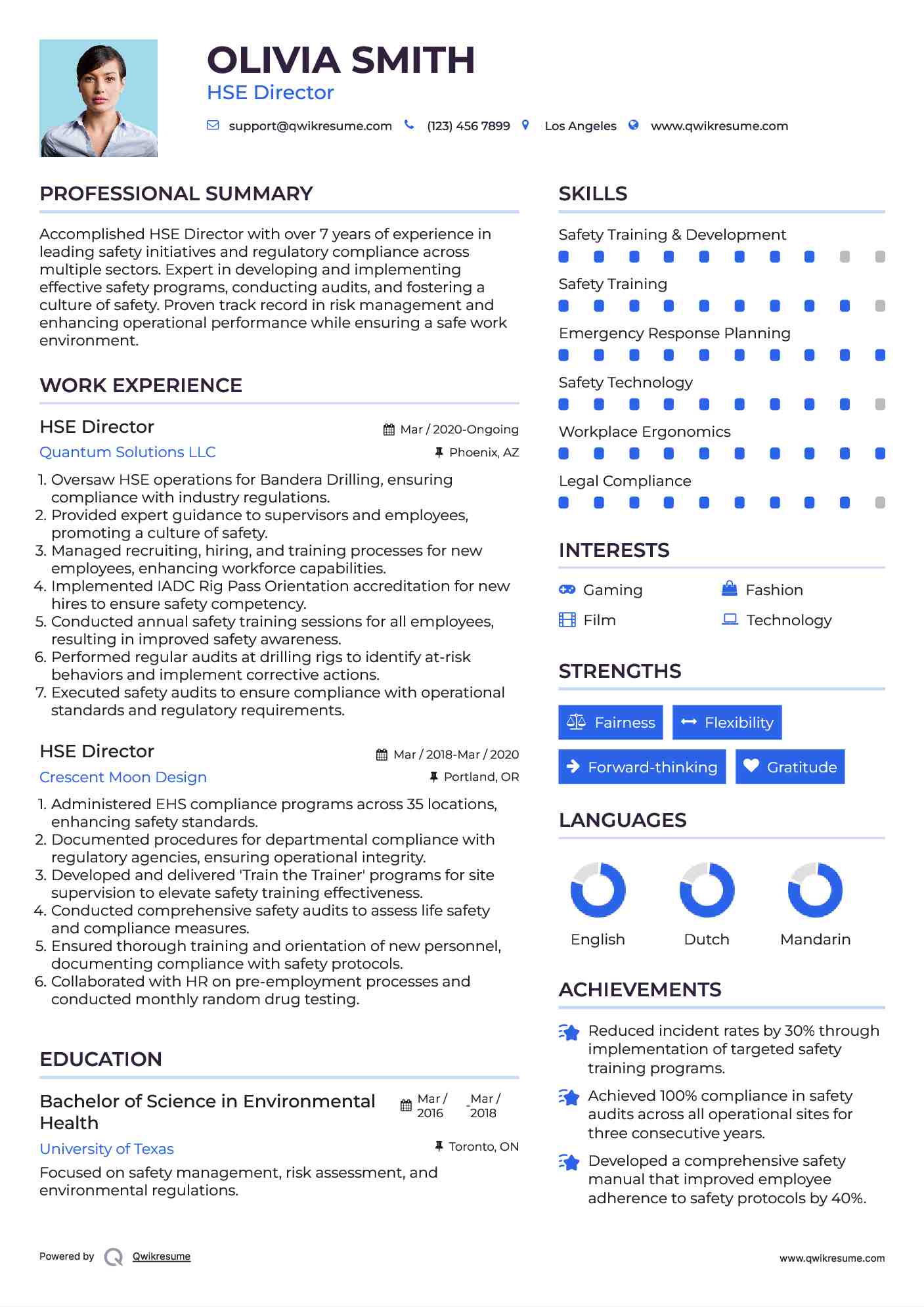 HSE Director Resume Format