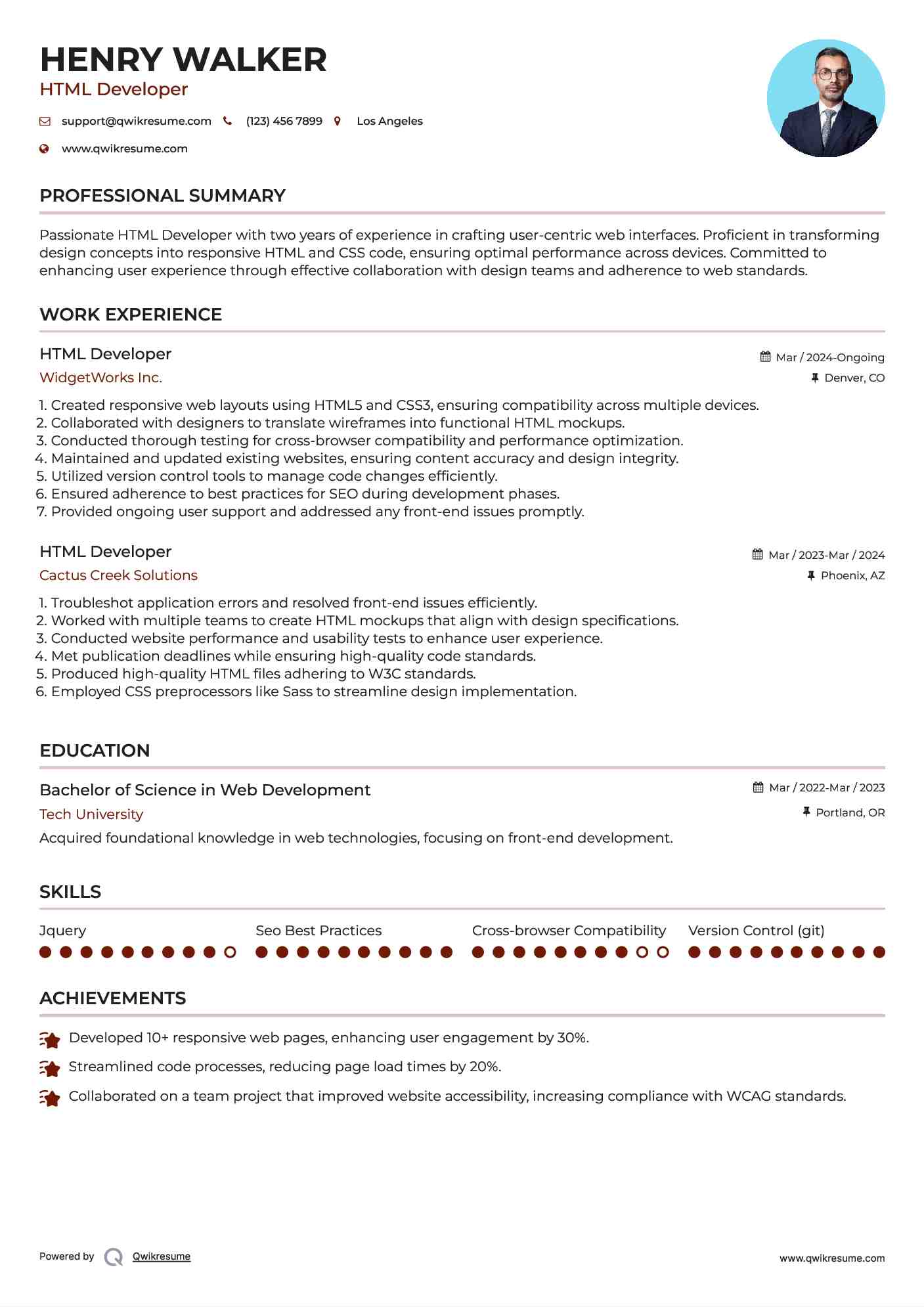 10+ HTML Developer Resume Samples & Templates for 2025