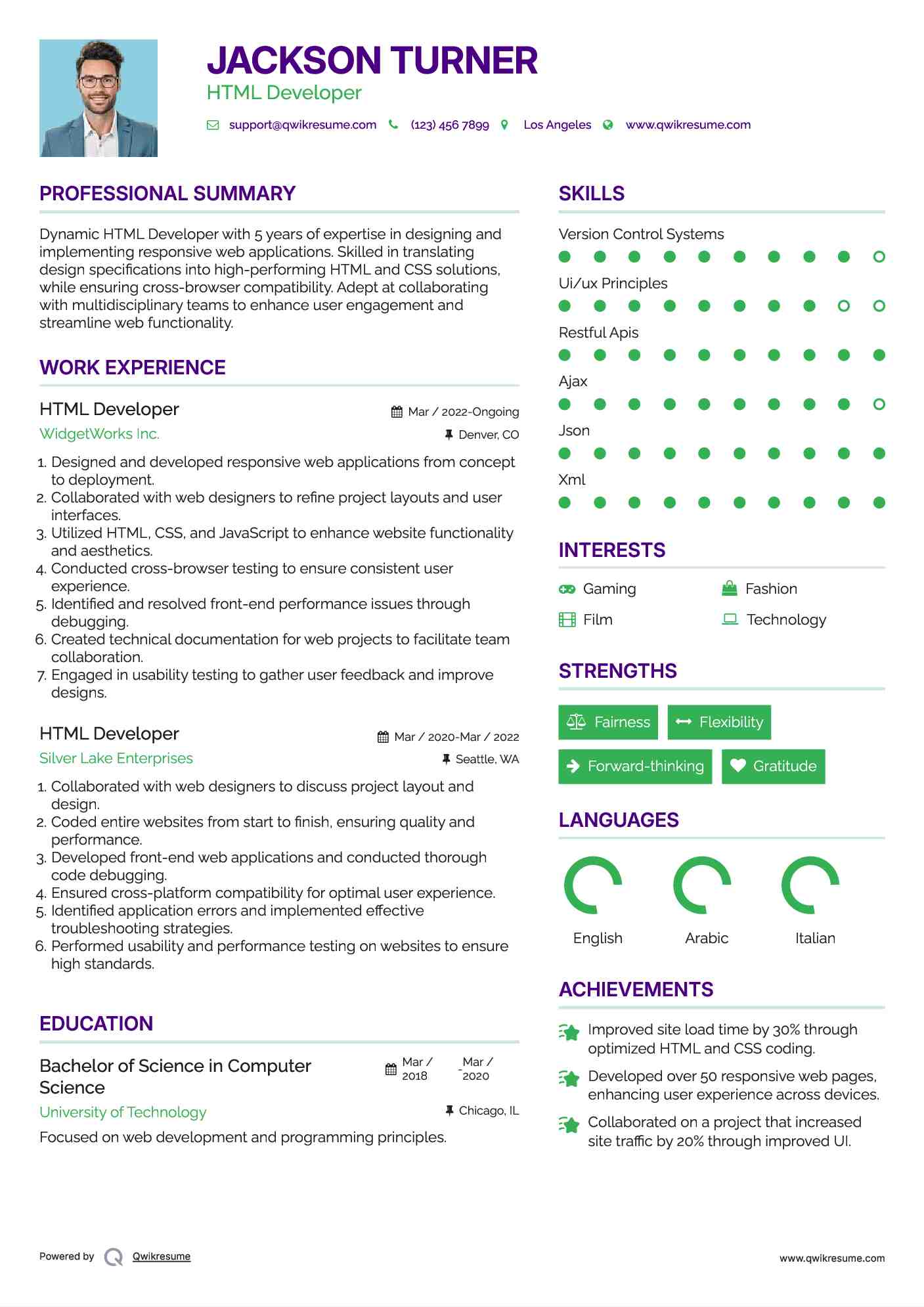 HTML Developer Resume Template