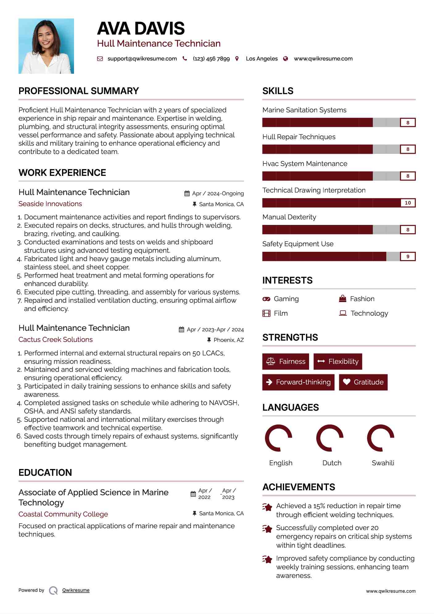 Hull Maintenance Technician Resume Example