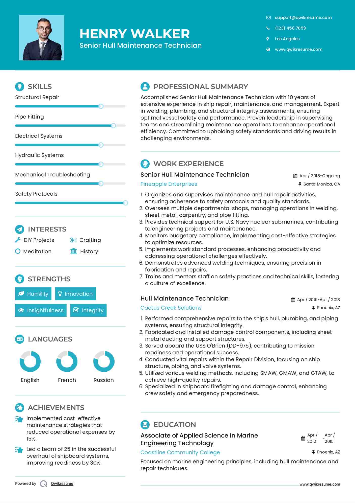 Senior Hull Maintenance Technician Resume Format