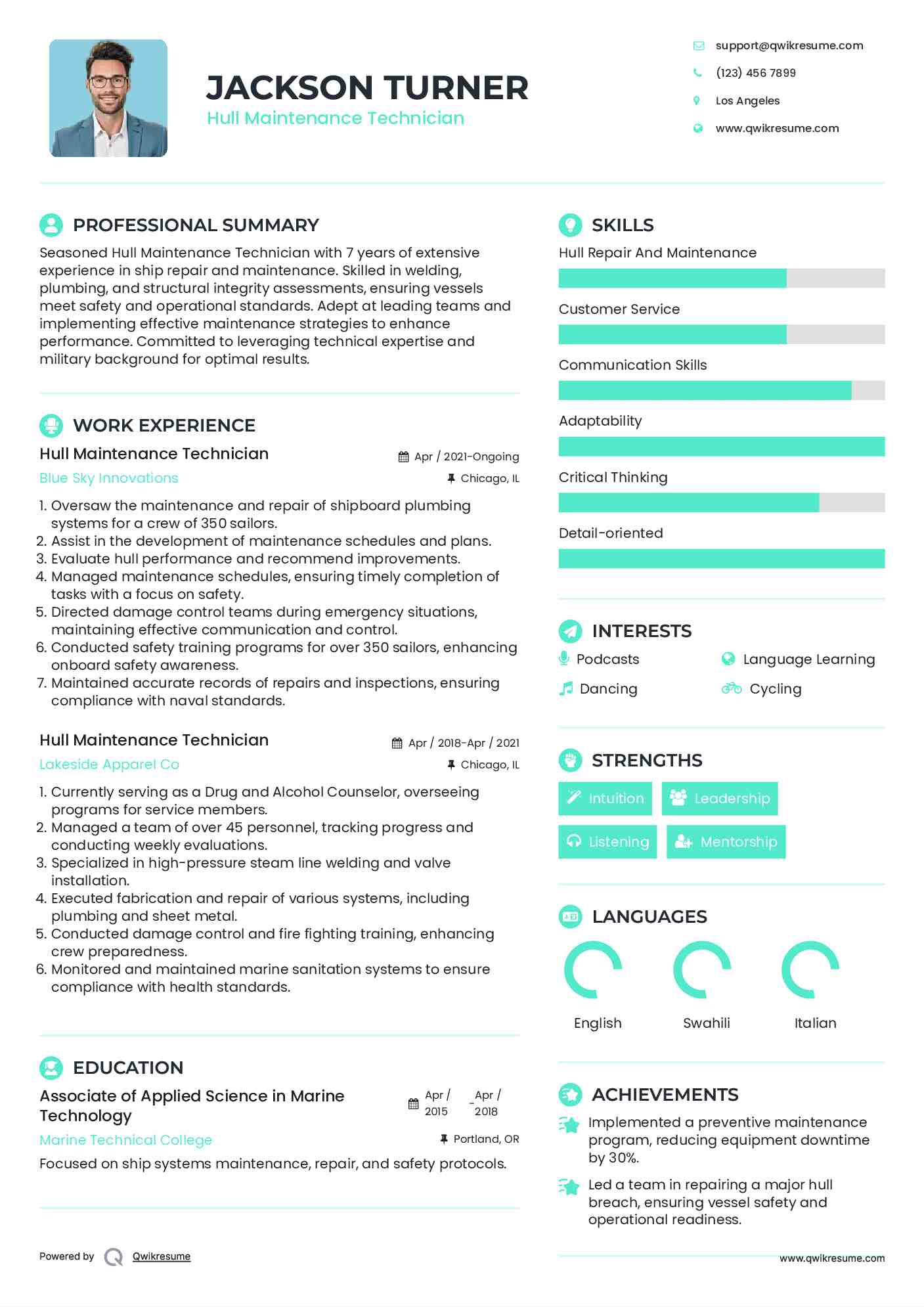 Hull Maintenance Technician Resume Template