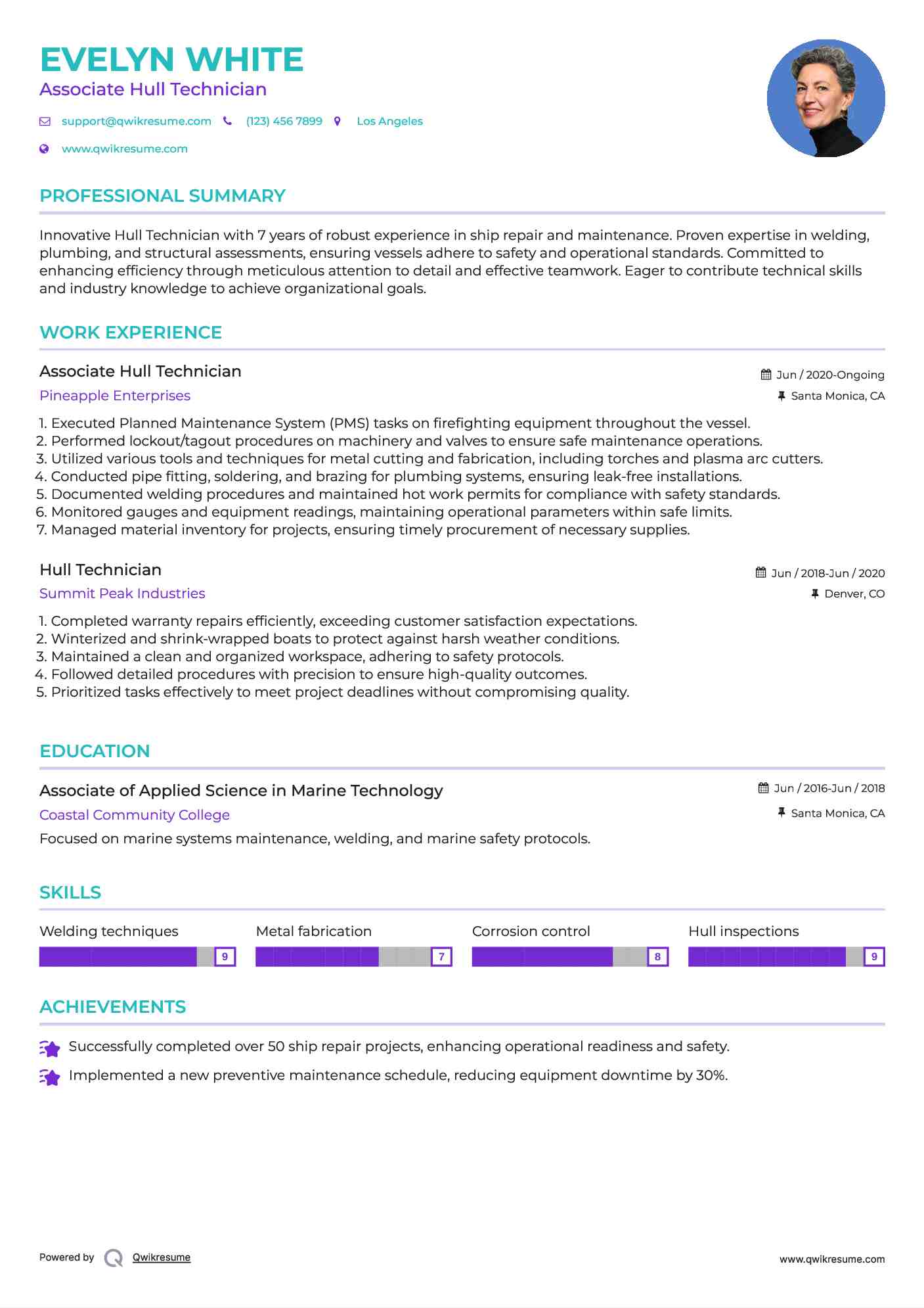 Associate Hull Technician Resume Sample