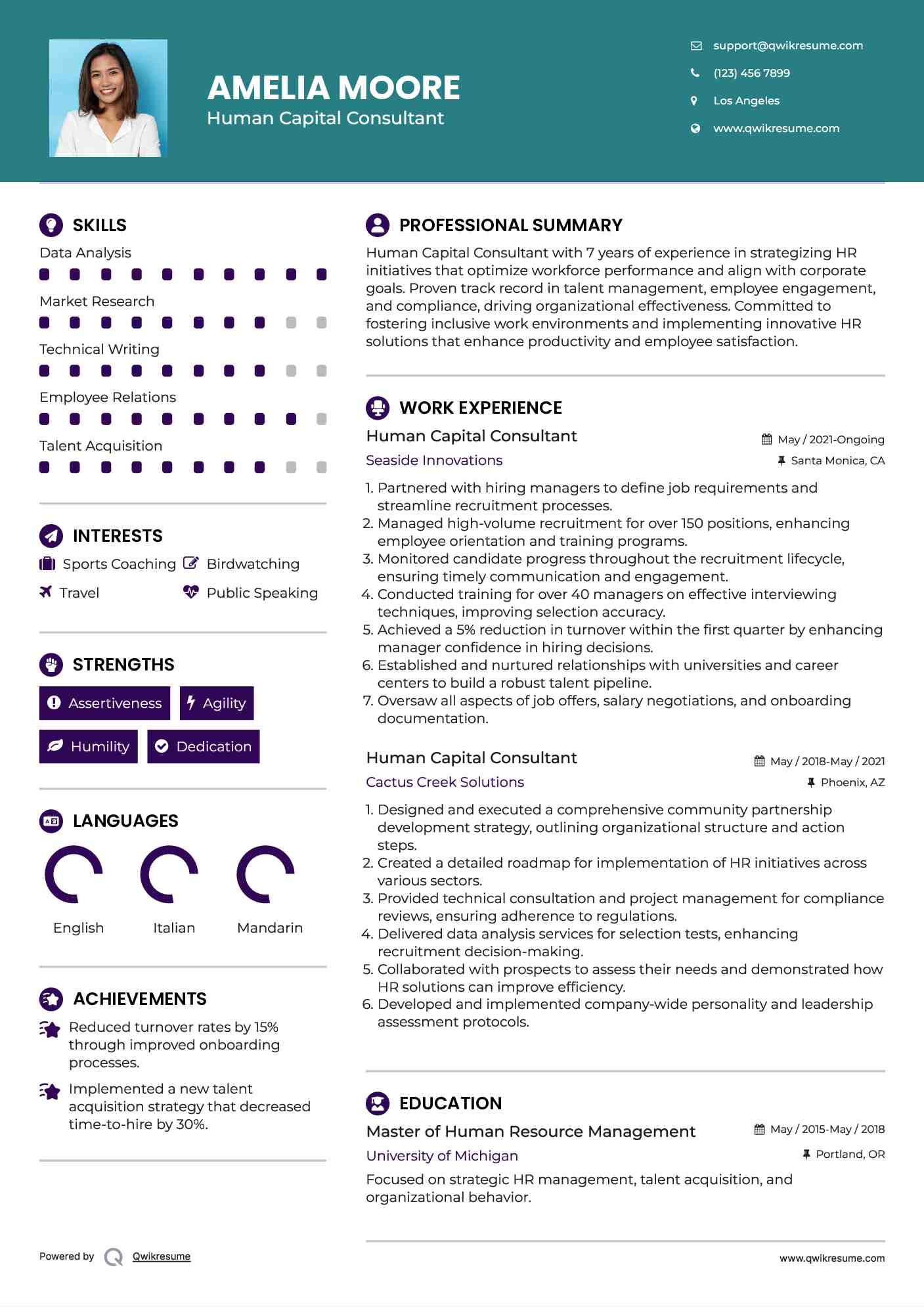 Human Capital Consultant Resume Template