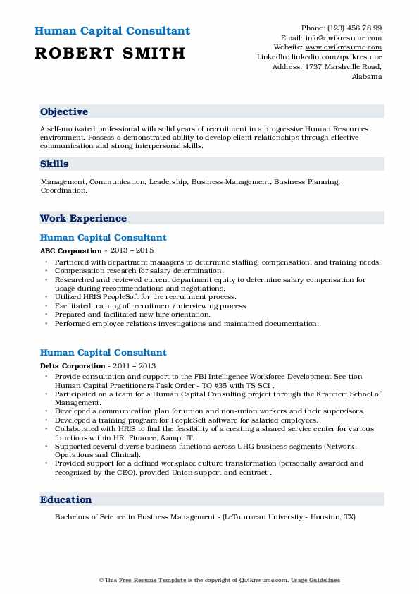 Human Capital Consultant Resume Samples QwikResume