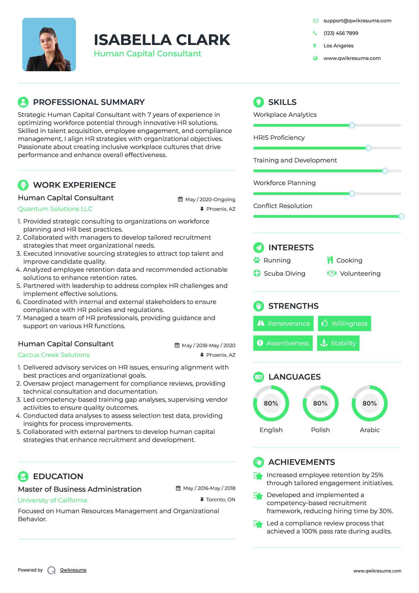 Human Capital Consultant Resume Template