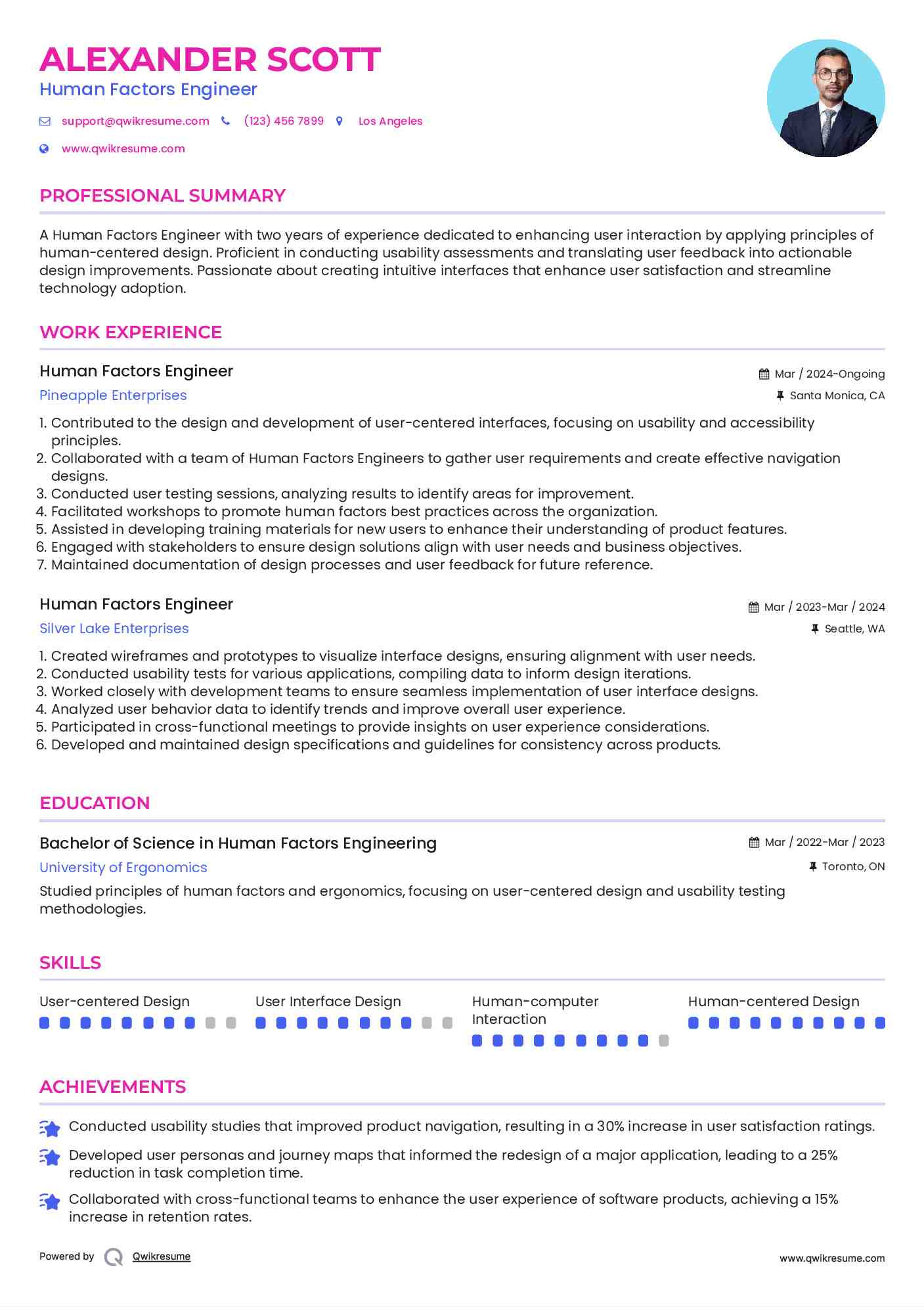 Human Factors Engineer Resume Model