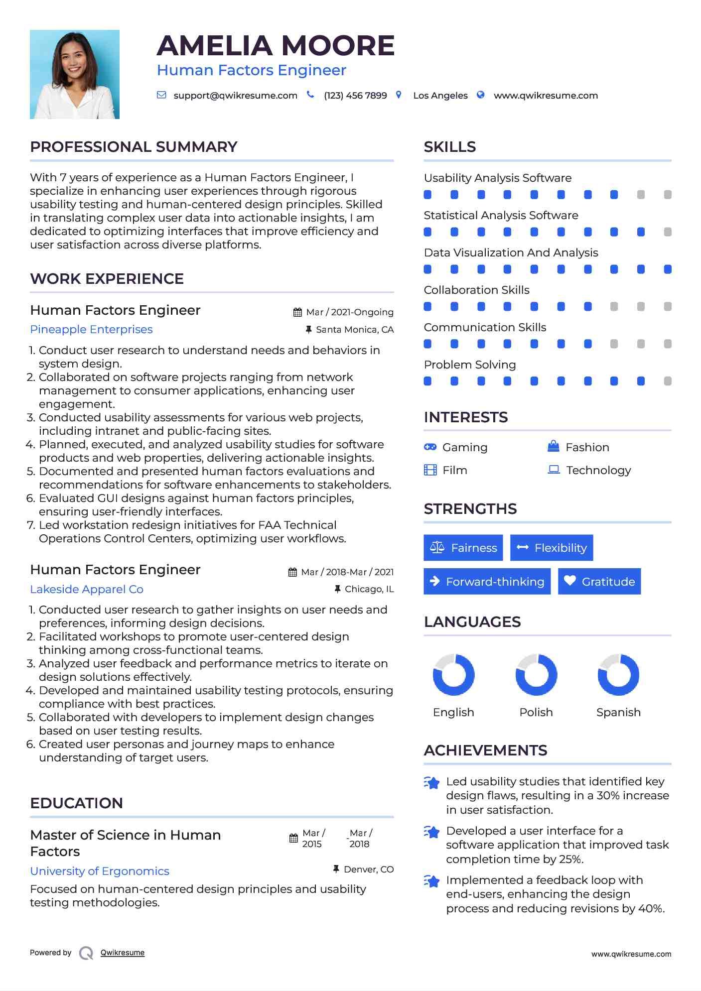Human Factors Engineer Resume Example
