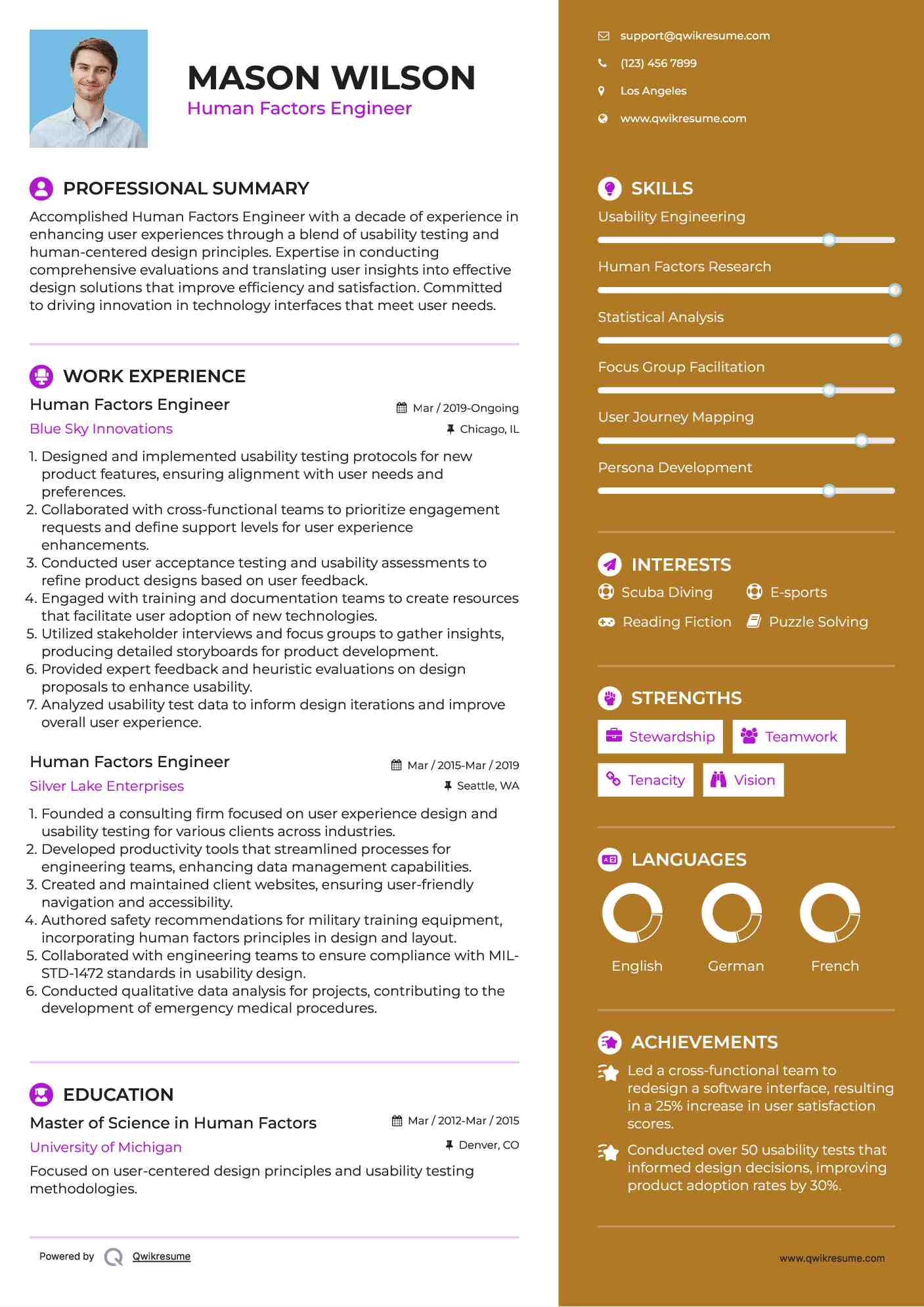 Human Factors Engineer Resume Format