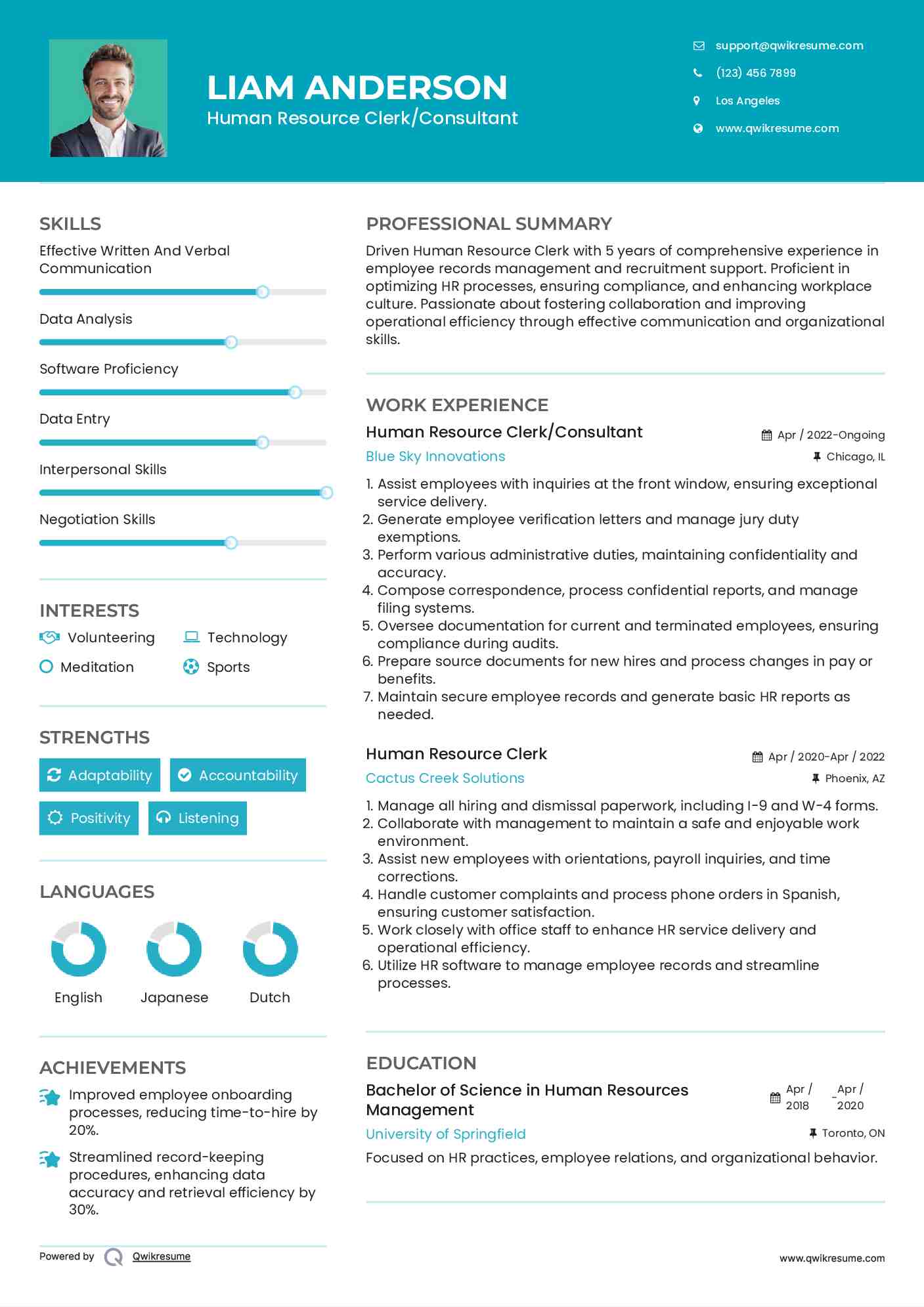 Human Resource Clerk/Consultant Resume Format