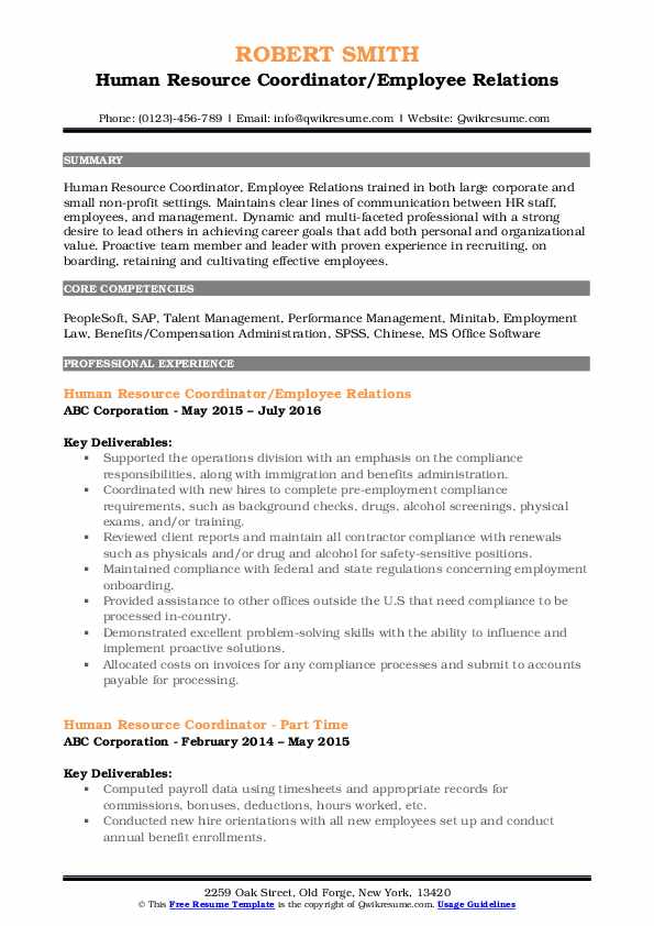 Human Resource Coordinator Resume Samples QwikResume