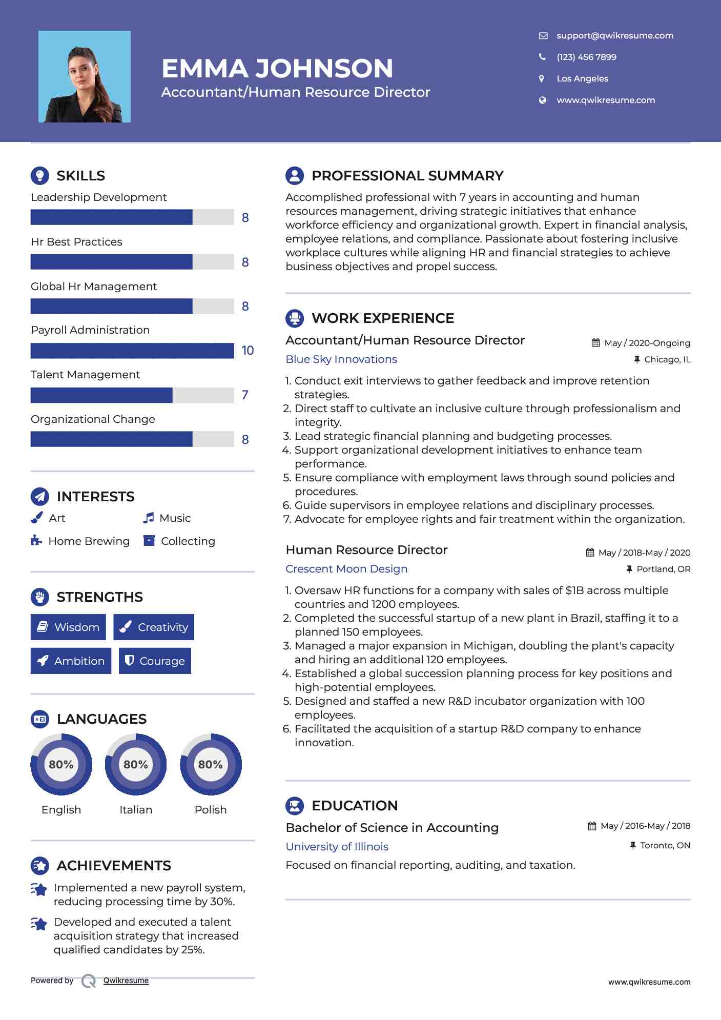 Accountant/Human Resource Director Resume Model